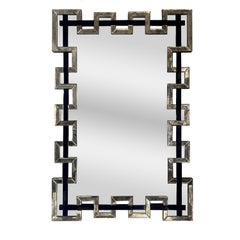 Segmented Mirror and Navy Murano Glass Lattice Frame Mirror