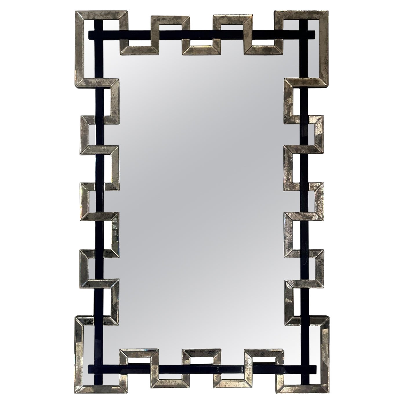 Segmented Mirror and Navy Murano Glass Lattice Frame Mirror For Sale