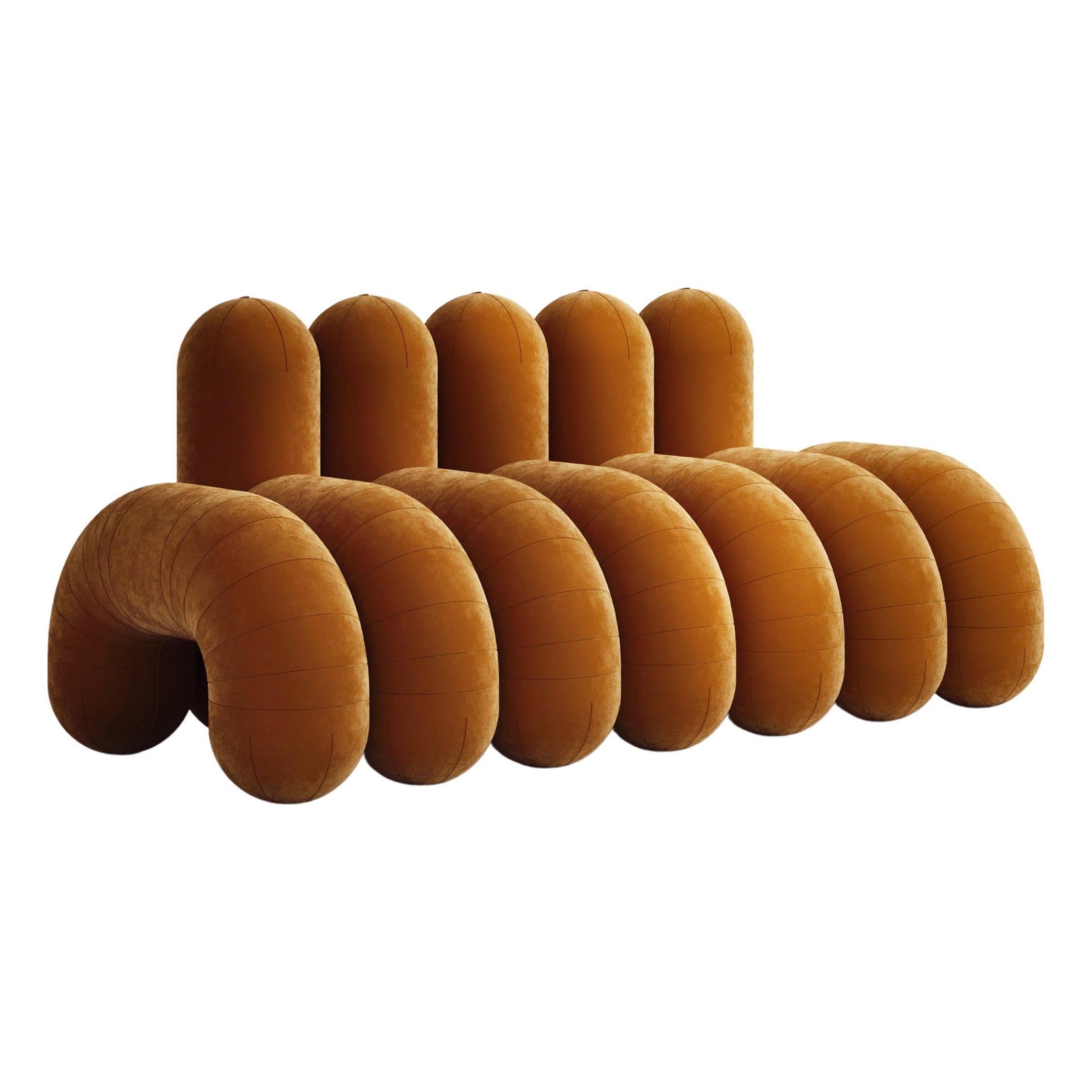 Segmented Orange Velvet Large Sofa with Five Backrests by Pietro Franceschini