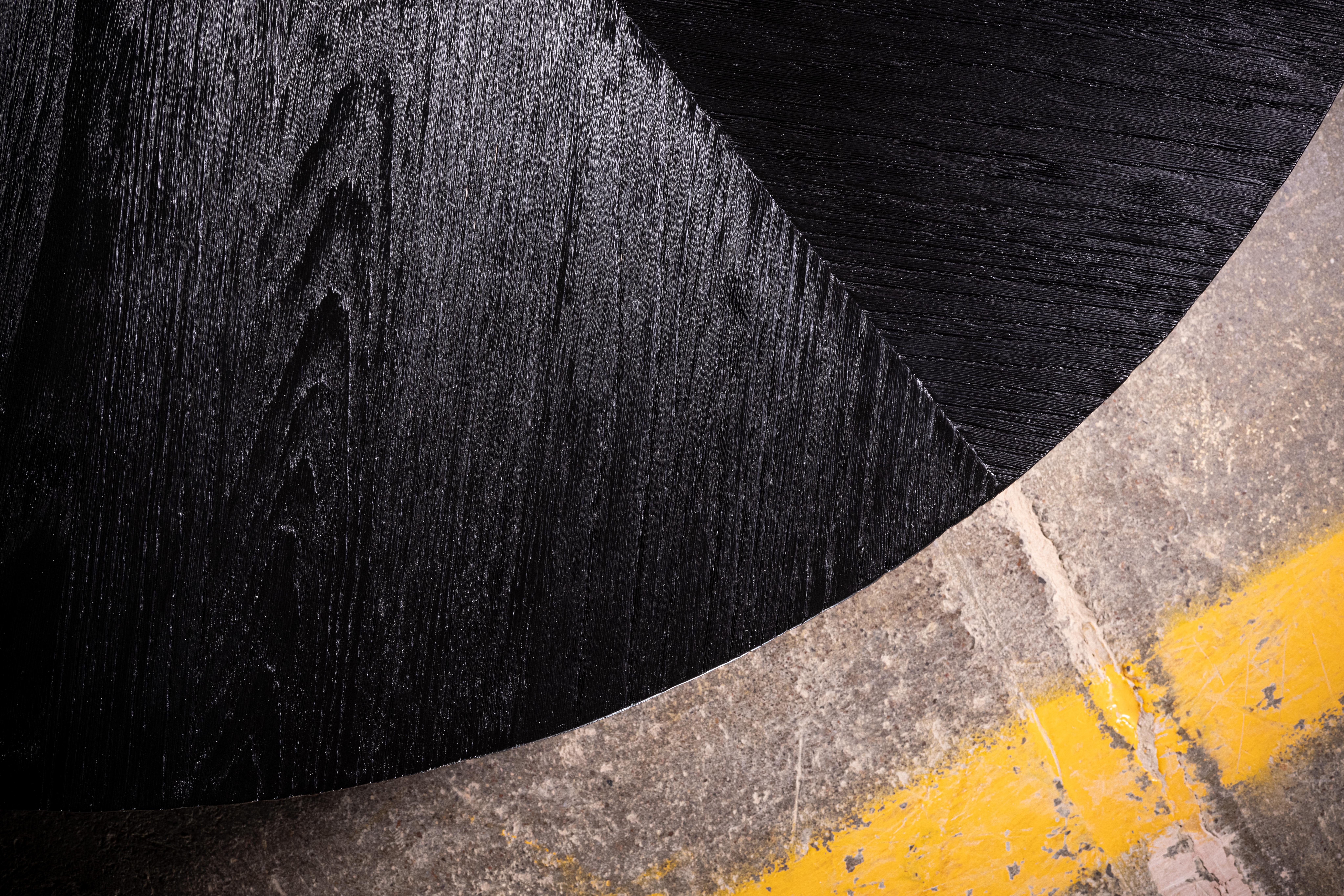 Modern Segmented Round Coffee Table in Black Solid Oak by No Age Studio For Sale