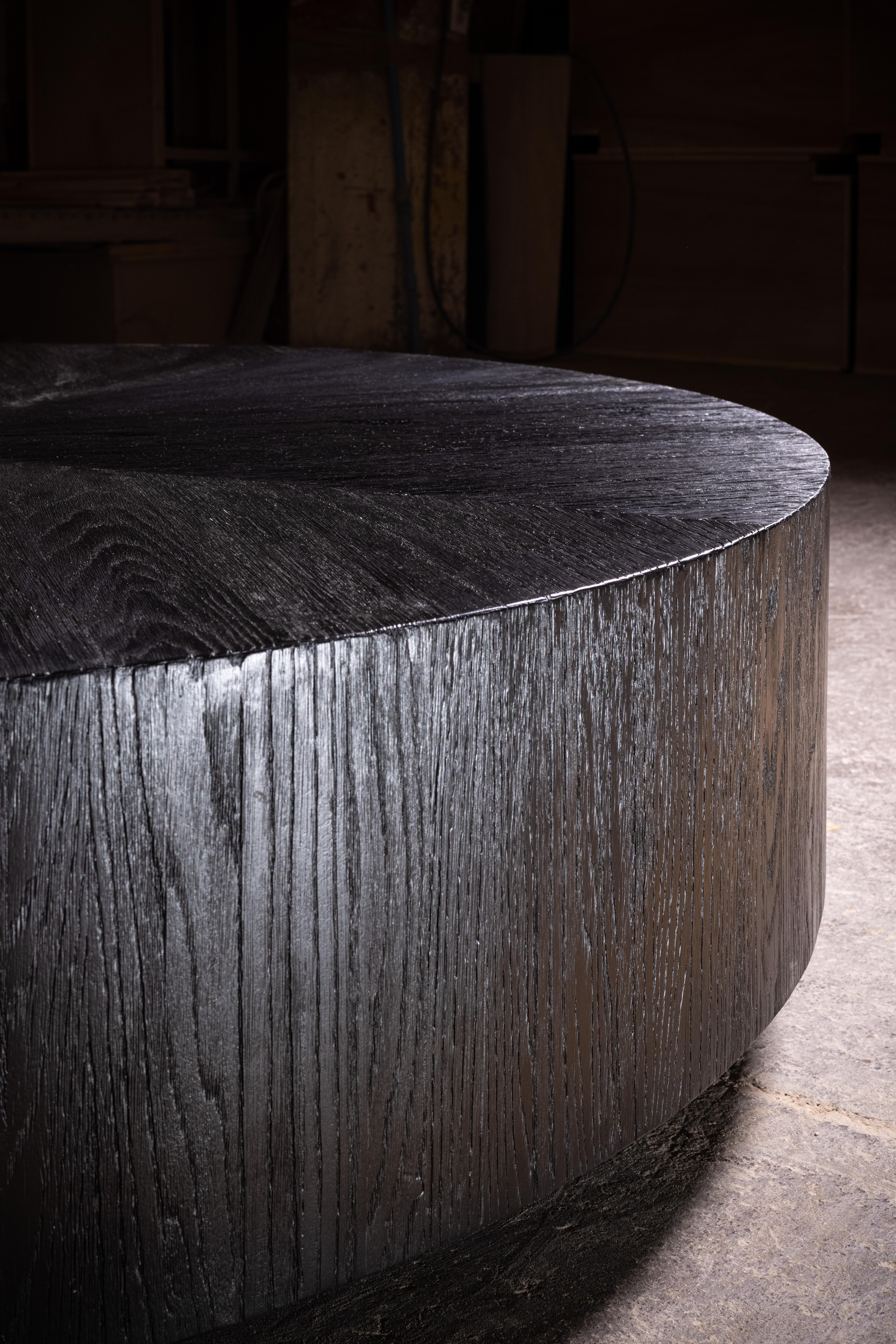 Other Segmented Round Coffee Table in Black Solid Oak by No Age Studio For Sale