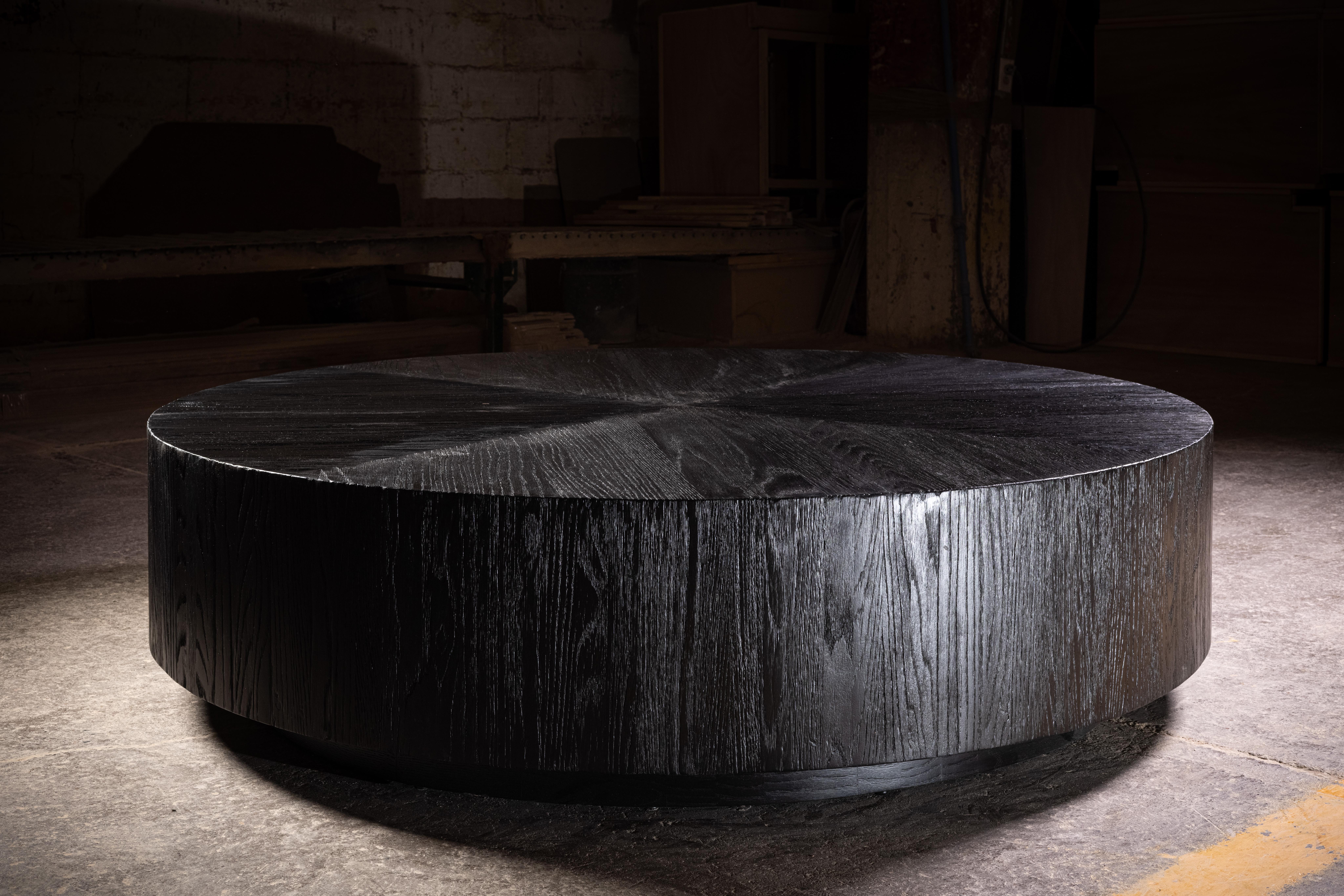 Segmented Round Coffee Table in Black Solid Oak by No Age Studio In New Condition For Sale In Geneve, CH