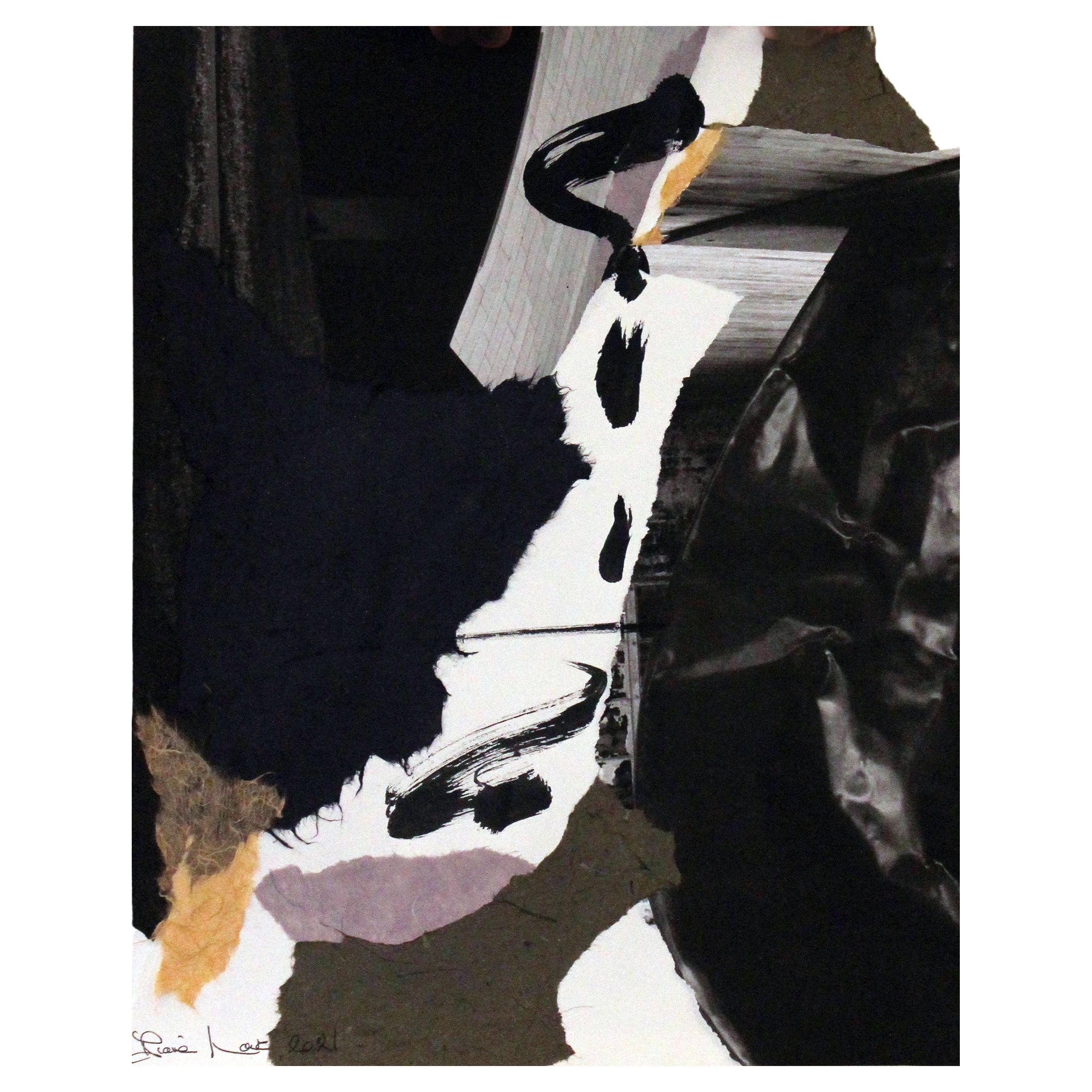 'Segments', 2021, technique mixte, collage noir, gris et blanc de Diane Love
