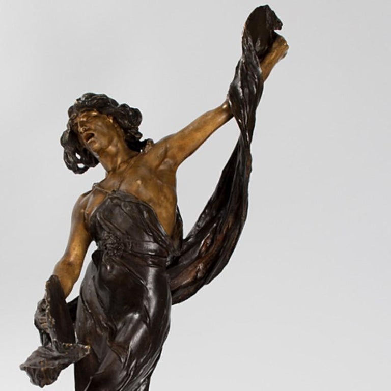 French Ségoffin Art Nouveau Patinated Bronze Figural Sculpture For Sale
