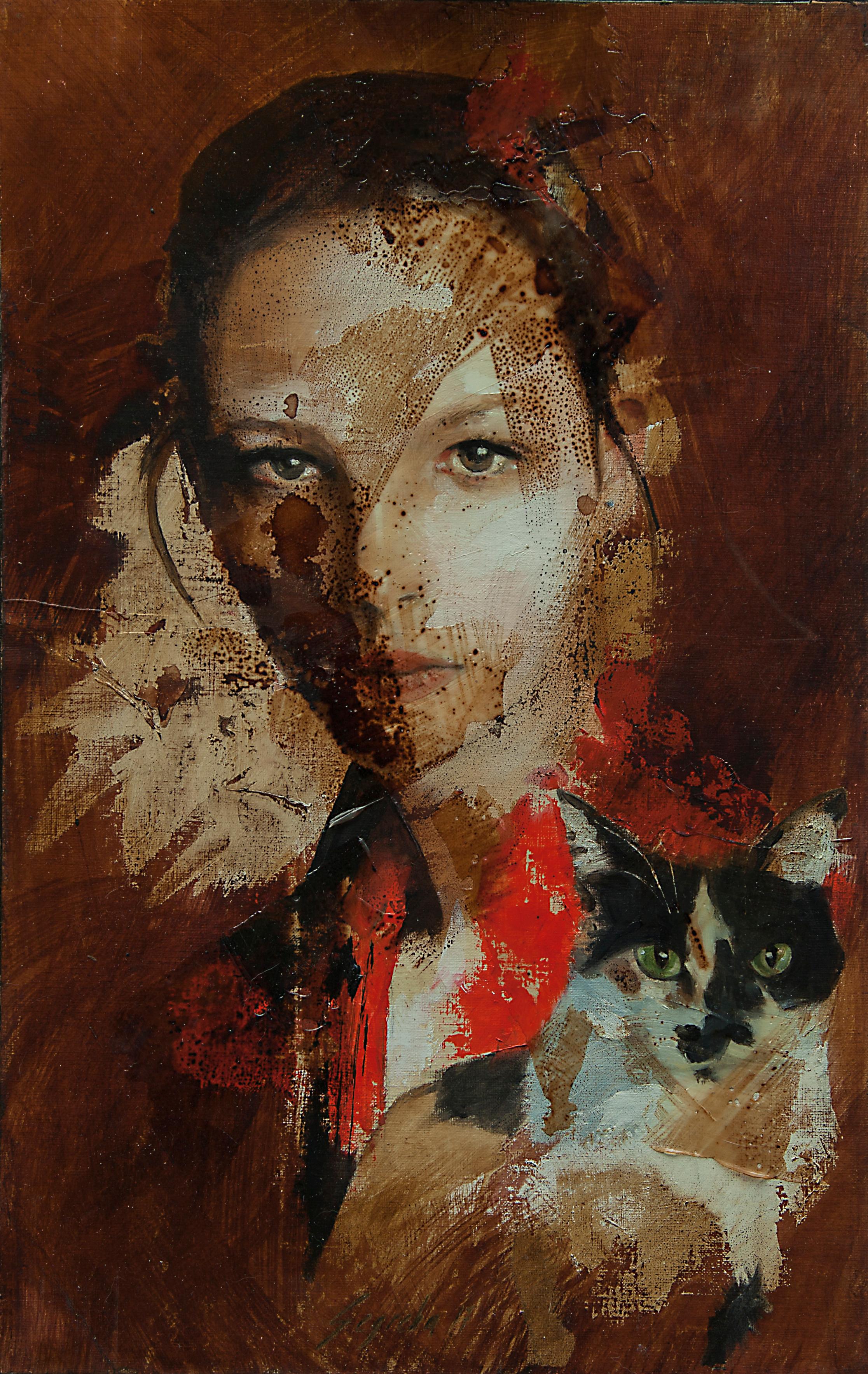 Julietta Mixed Media Painting, Contemporary Style, Framed, 2010+