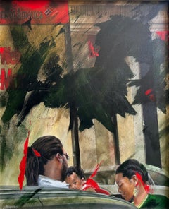 Pintura en técnica mixta de NYII, paisaje contemporáneo, enmarcada, 2010+