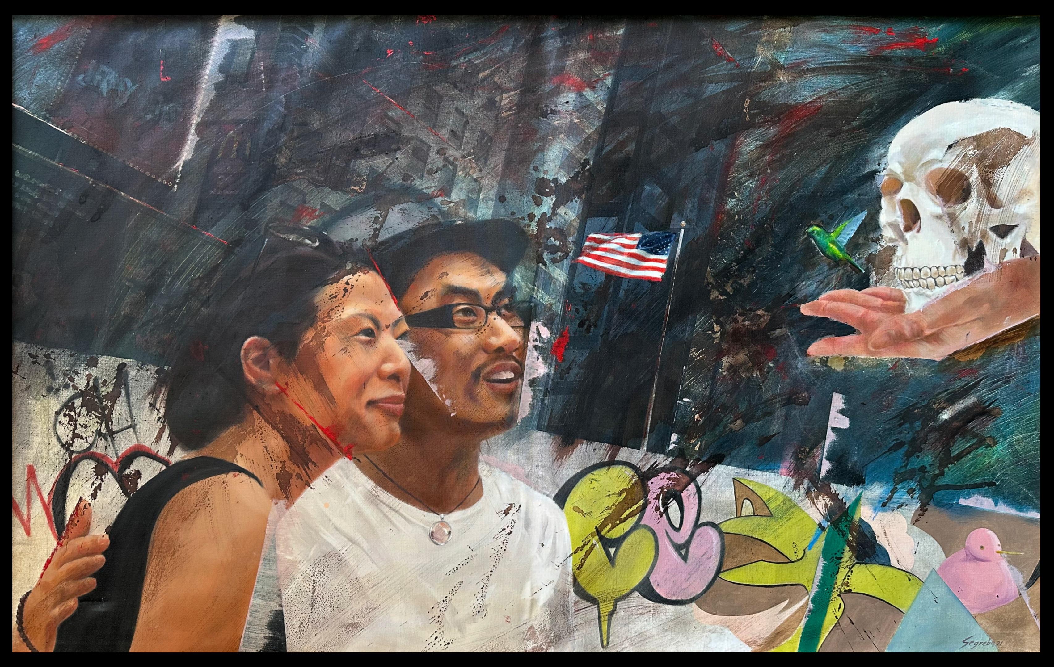 NYIII mixed media. painting - Black Portrait Painting by SEGREBA