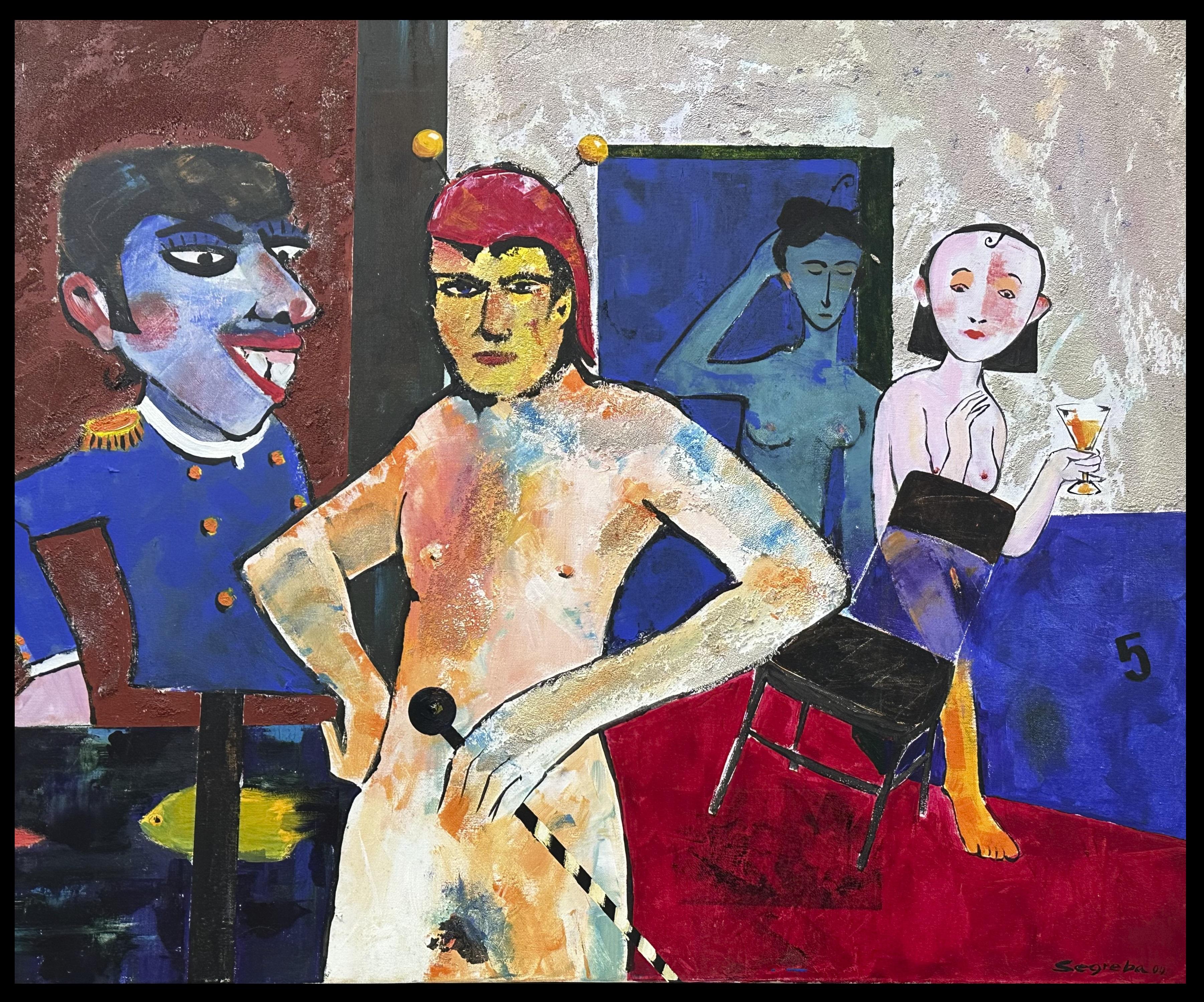 The clown mixed media. painting - Black Interior Painting by SEGREBA