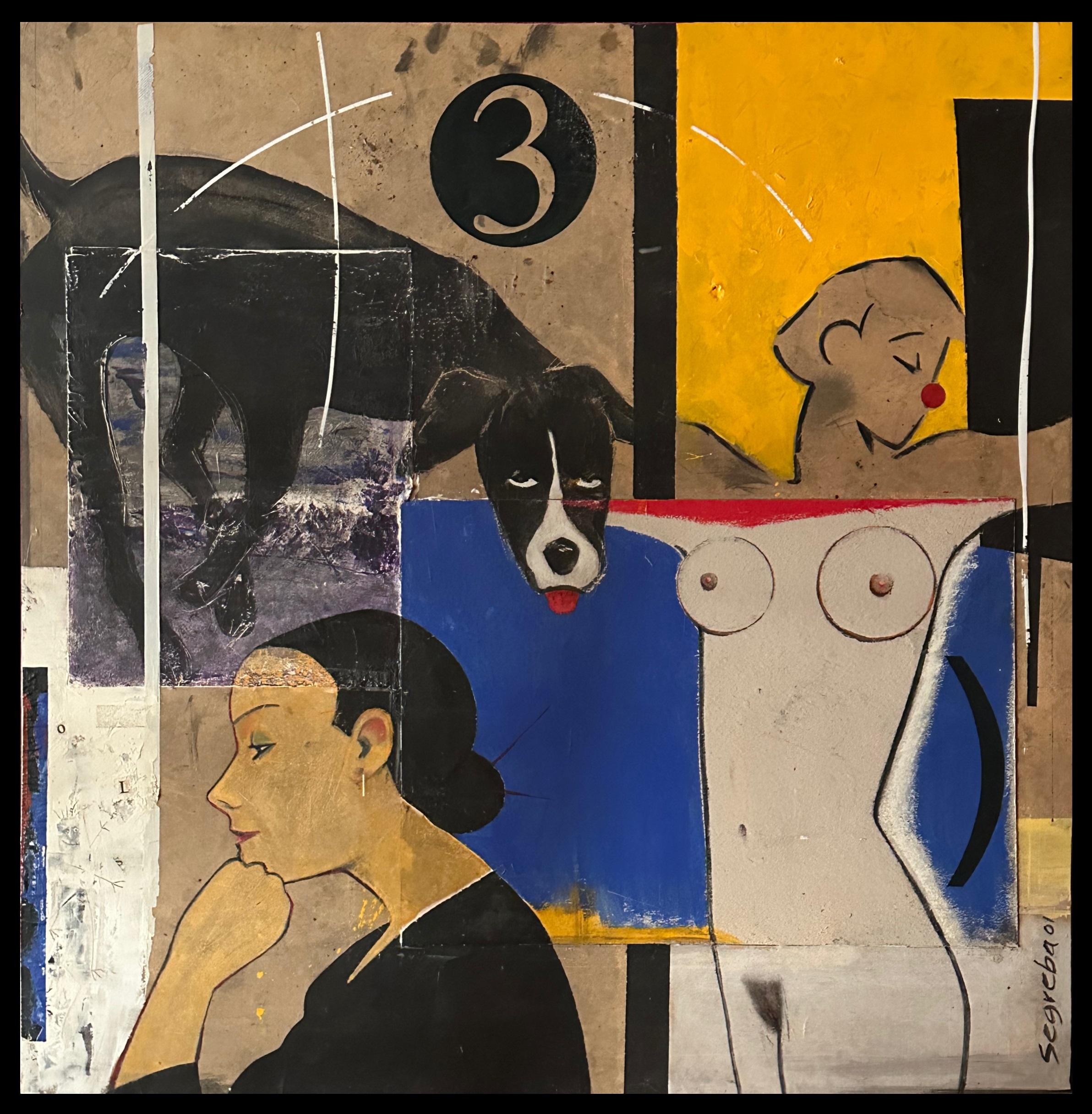 Tres mixed media. painting - Brown Portrait Painting by SEGREBA