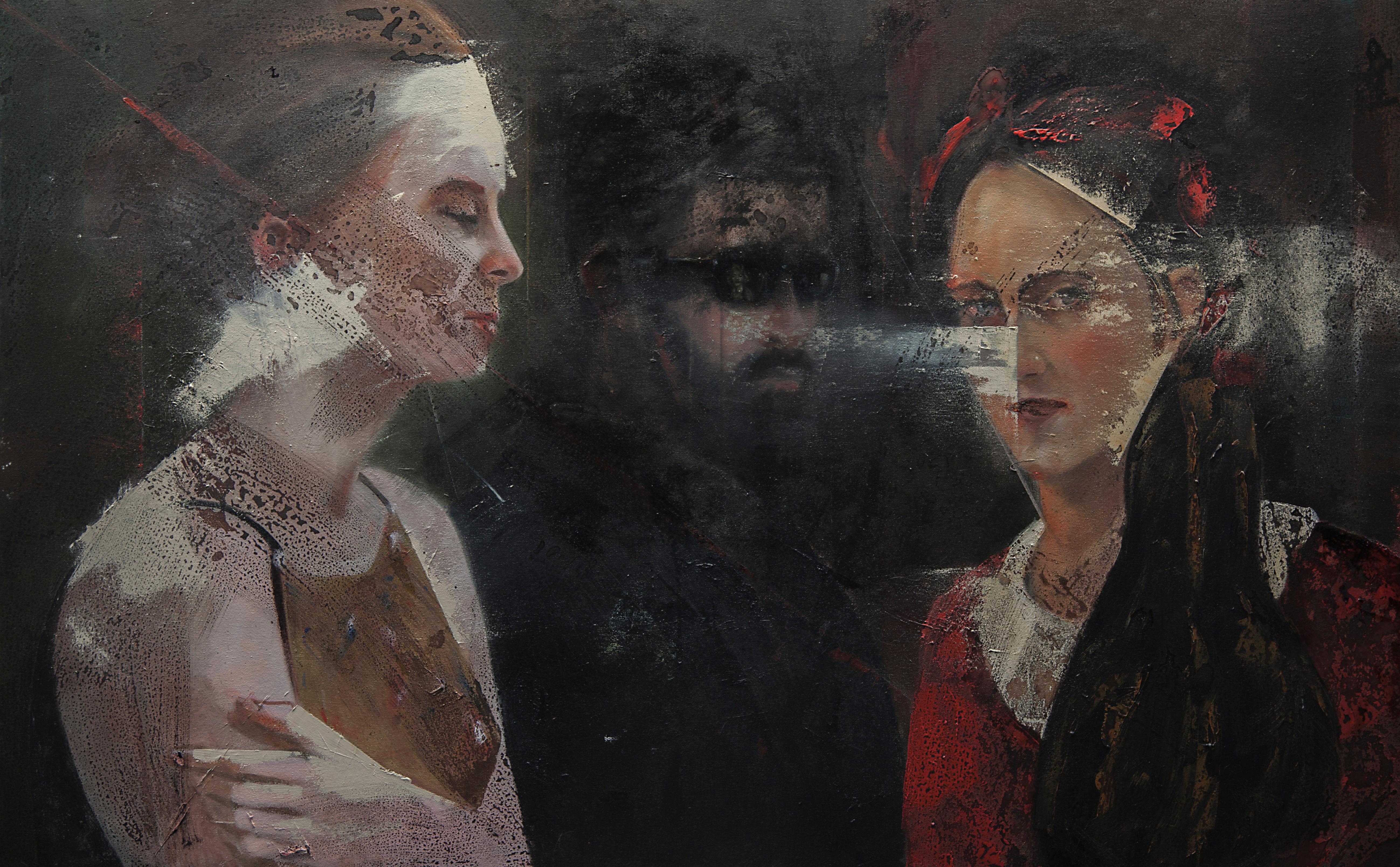 Trhee Women. Mischtechnik. Malerei (Schwarz), Portrait Painting, von SEGREBA