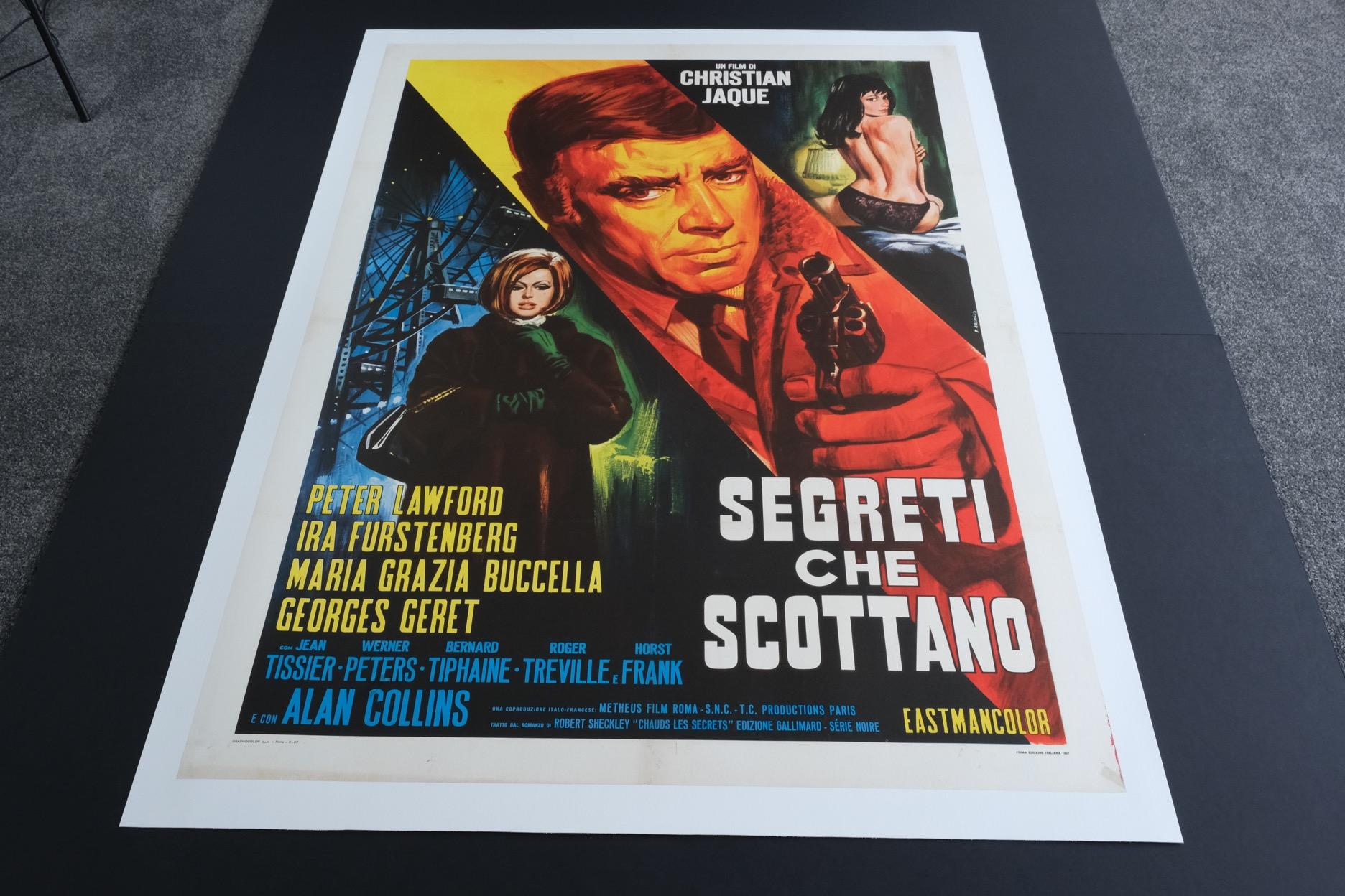 Size: Italian Two Sheet

Condition: Mint

Dimensions: 1500mm x 1095mm (inc. Linen Border)

Type: Original Lithographic Print - Linen Backed

Year: 1967

Details: A rare artwork for the 1967 Italian release of the film ‘Dead Run’ / ‘Segreti