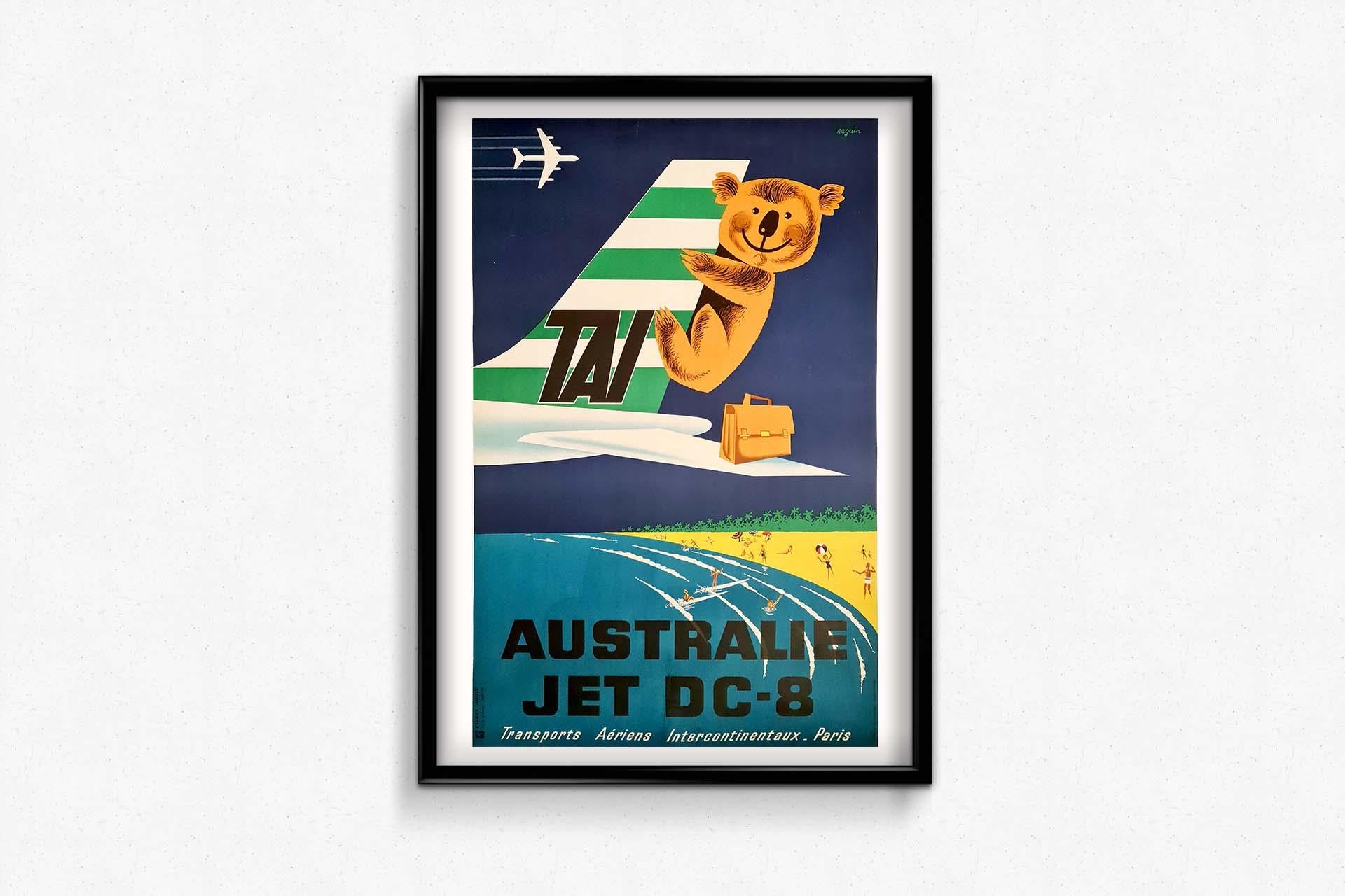 1963 Original Poster by Seguin TAI  Australia Jet DC-8 - Airlines - Tourism  2