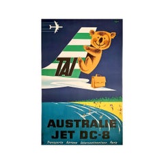 Vintage 1963 Original Poster by Seguin TAI  Australia Jet DC-8 - Airlines - Tourism 