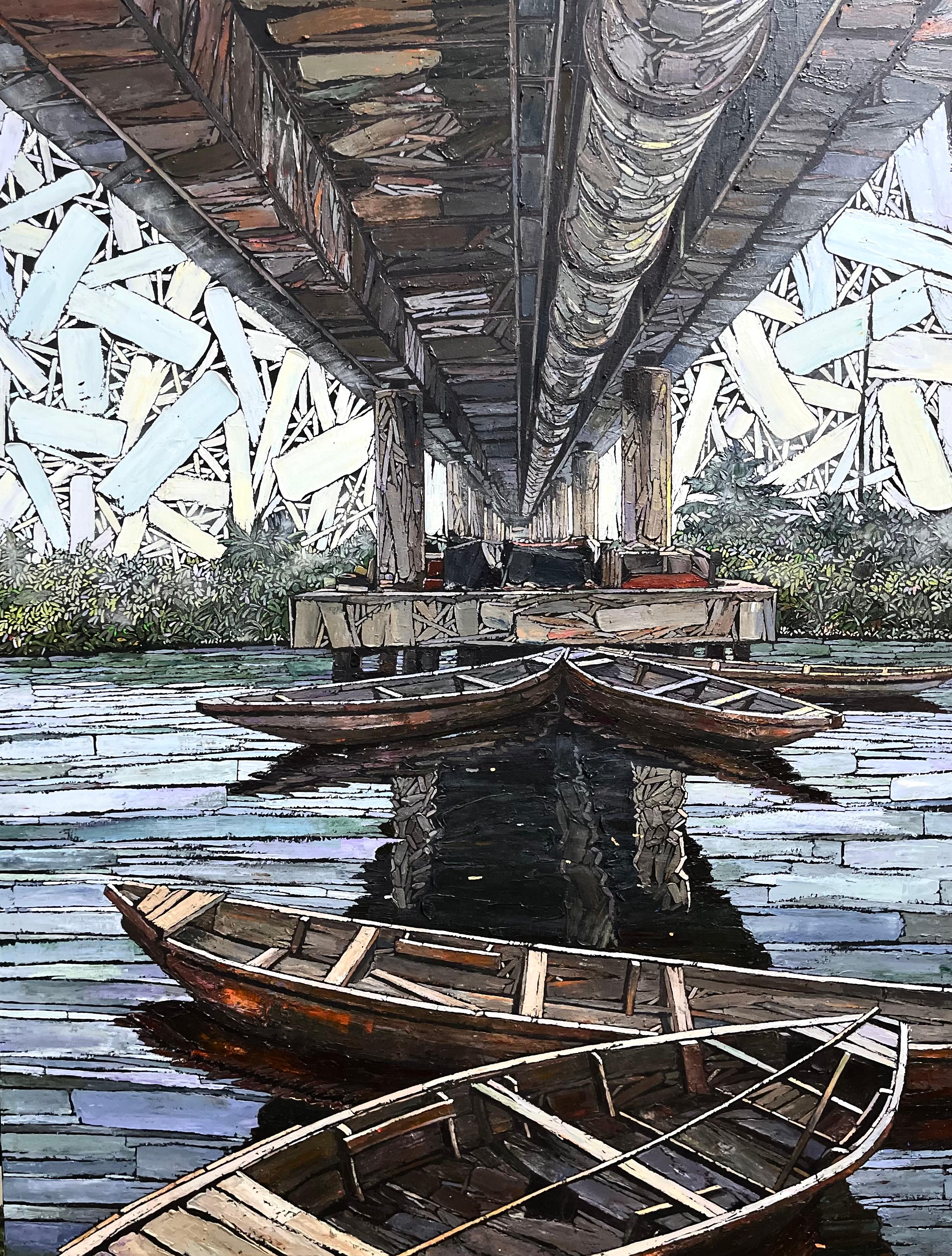 Segun Phillips Landscape Painting – Leben unter der Brücke 2
