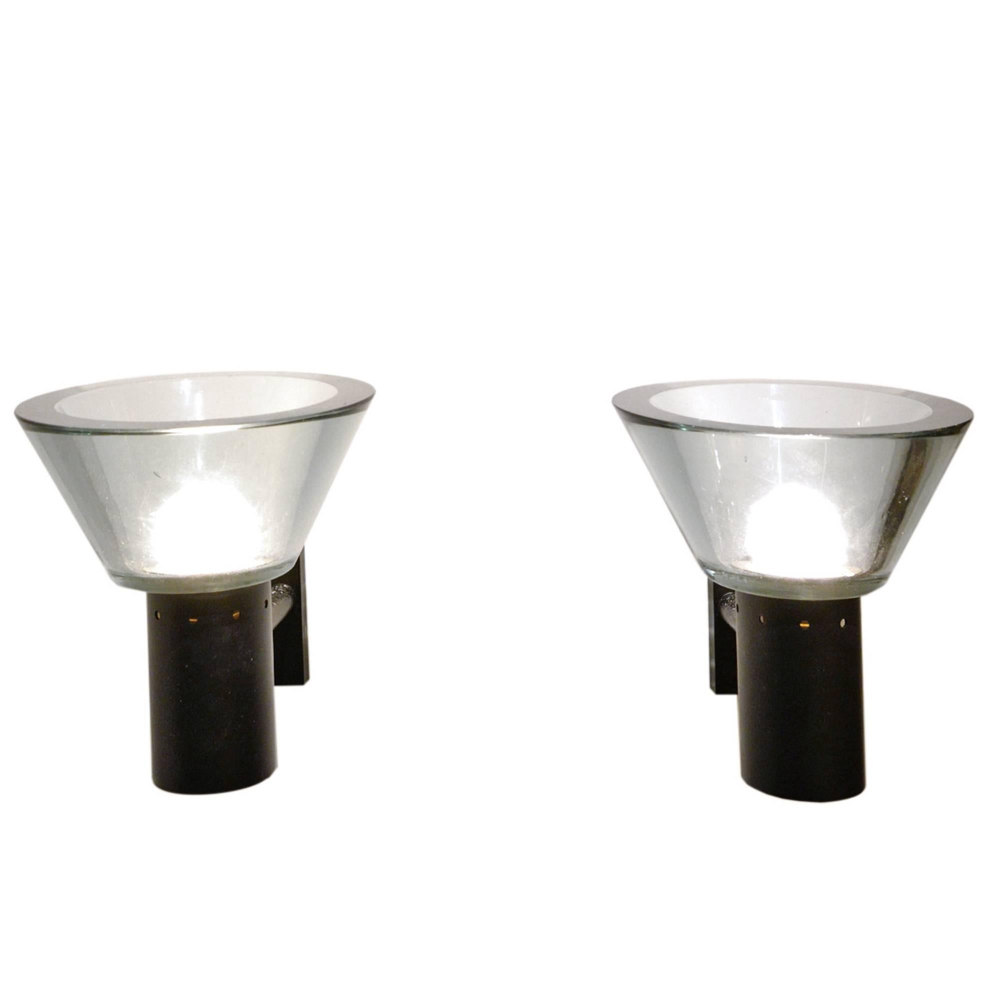 Seguso, Pair of Wall Lights in Glass and Lacquered Metal, circa 1950 For Sale
