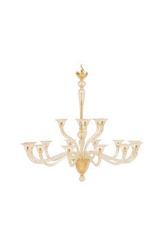 Seguso 18 Arm  Italian Venetian Murano Sommerso Gold Glass Chandelier