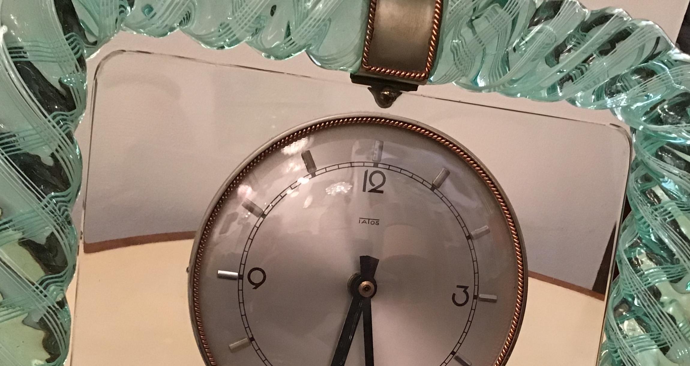Seguso 1930s Table Clock Italian Murano Glass Brass Plex 5