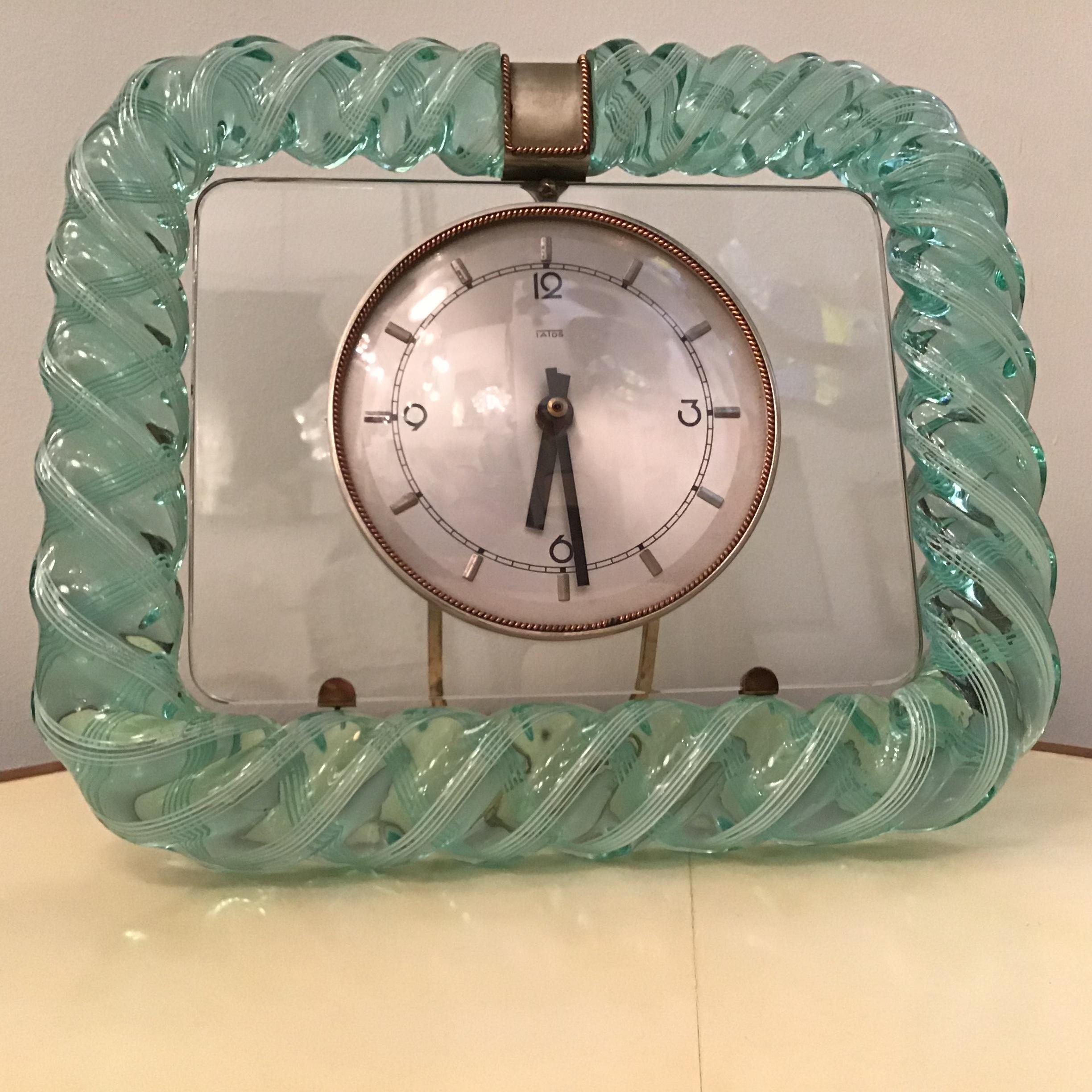 Seguso 1930s Table Clock Italian Murano Glass Brass Plex 11