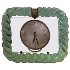 Seguso 1930s Table Clock Italian Murano Glass Brass Plex