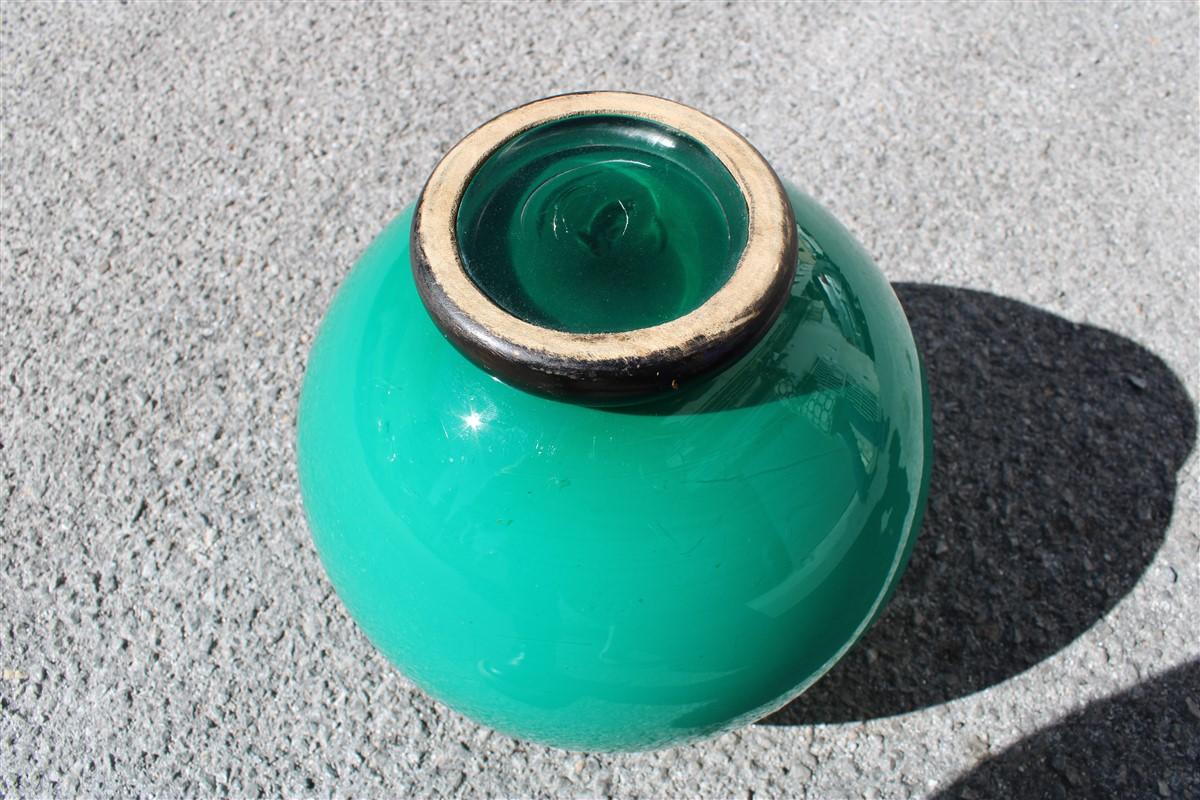 Seguso 1940 Vase Ball and Ball vert avec bouche supérieure ronde Italie en vente 3