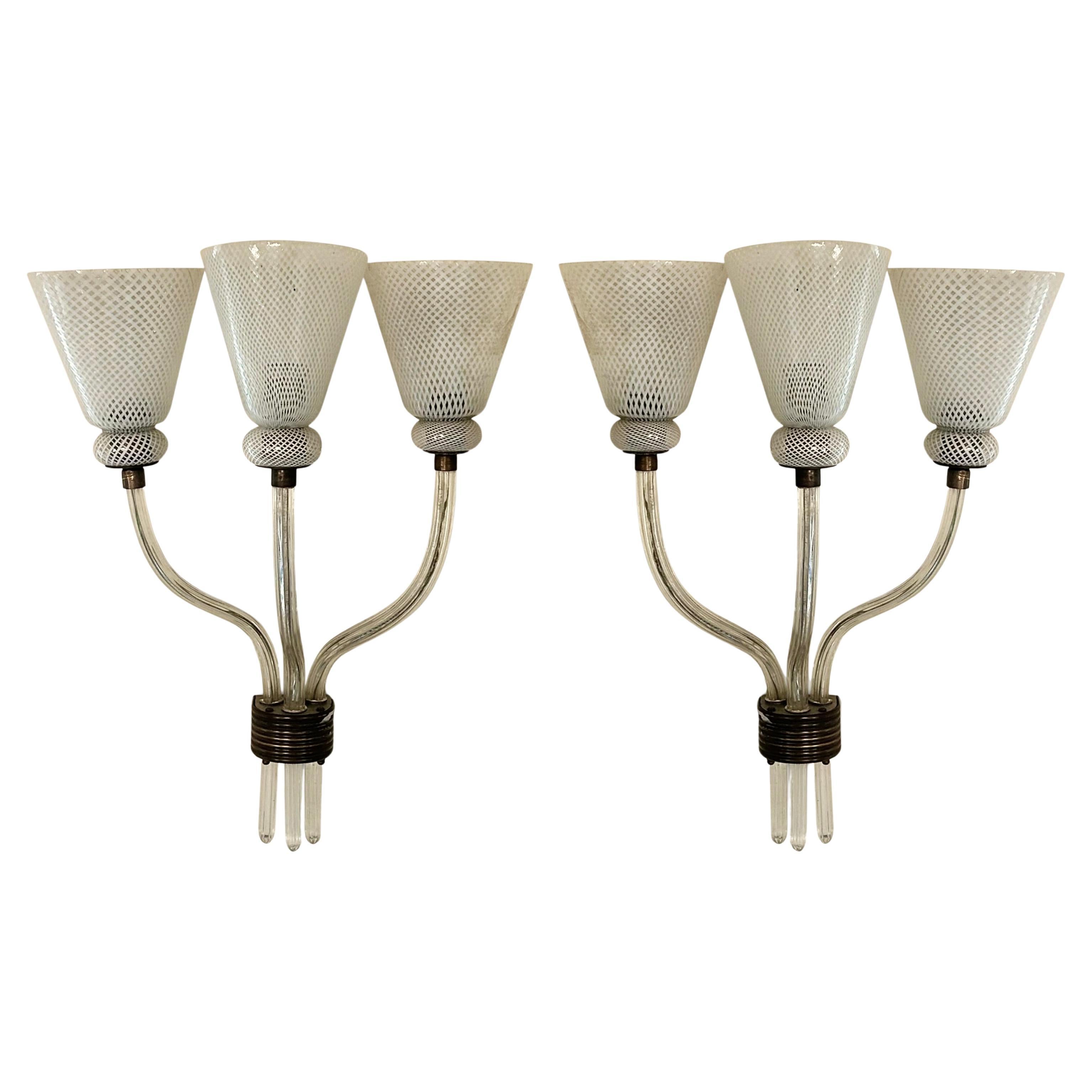 Seguso 1940s Pair of Murano Wall Lights