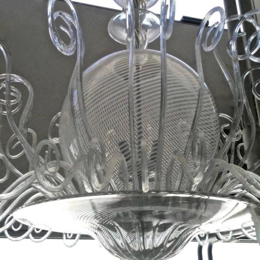 italien Seguso 1950 Italian Vintage White & Crystal Clear Murano Glass Chandelier en vente