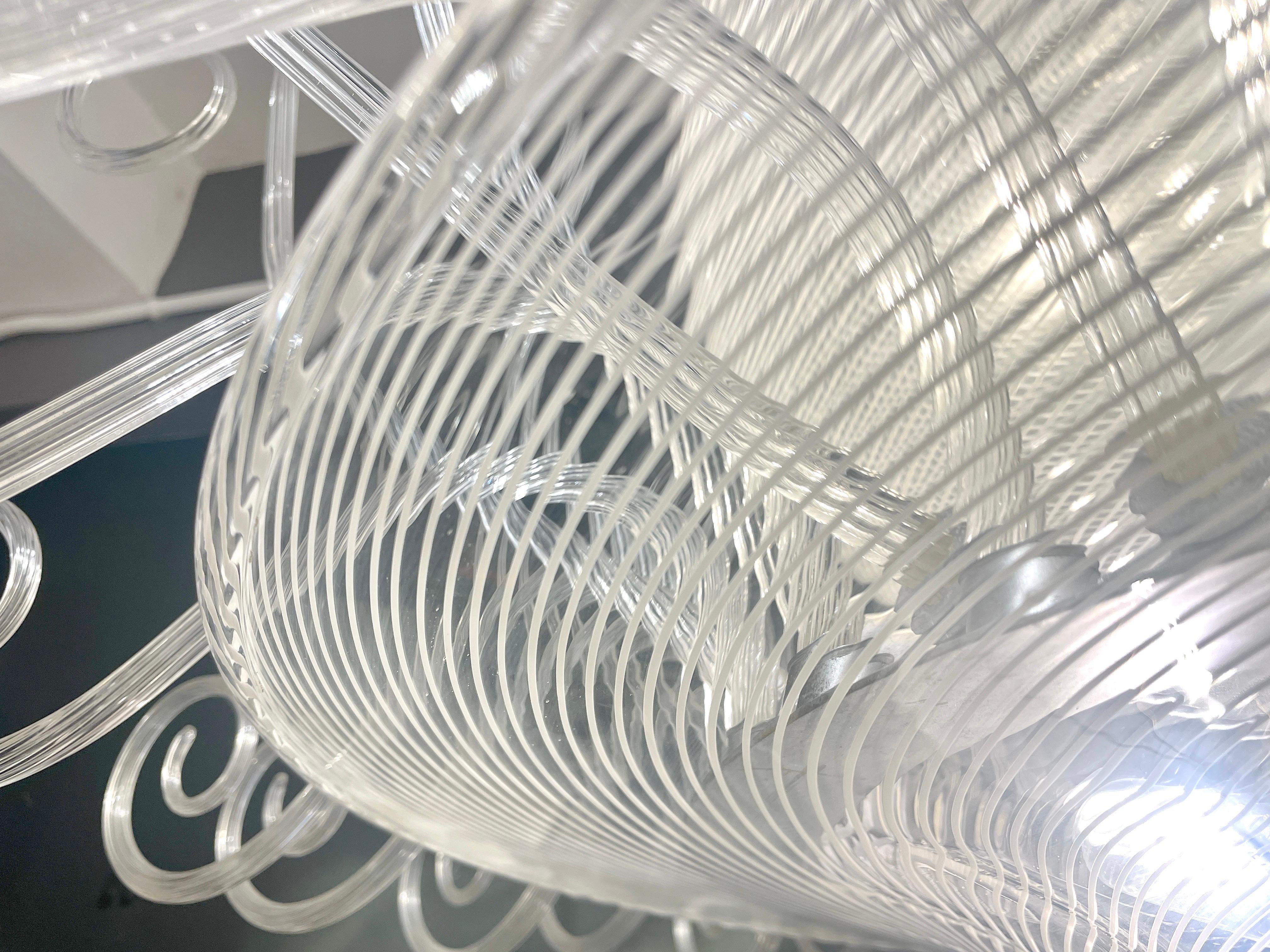 Seguso 1950 Lampadario rotondo in vetro di Murano bianco e cristallo trasparente vintage italiano in vendita 1