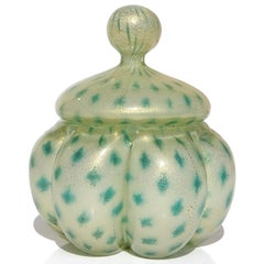 Seguso 1950 Motas de Oro Murano Arte Italiano de Cristal Polvera de Perfume Tarro de Neceser