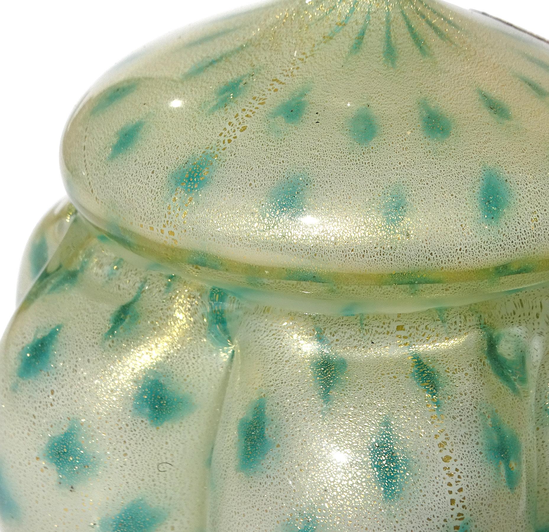 Seguso 1950 Motas de Oro Murano Arte Italiano de Cristal Polvera de Perfume Tarro de Neceser en Bueno estado para la venta en Kissimmee, FL