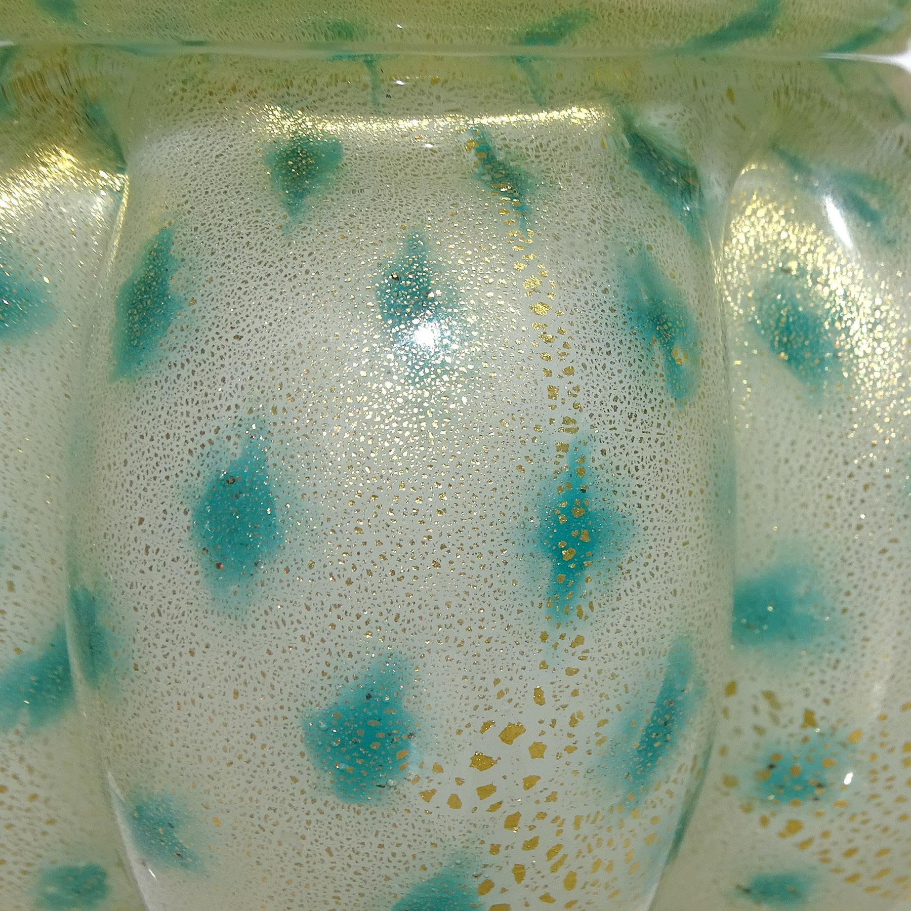 Seguso 1950 Motas de Oro Murano Arte Italiano de Cristal Polvera de Perfume Tarro de Neceser mediados del siglo XX en venta