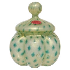 Seguso 1950s Gold Flecks Murano Italian Art Glass Perfume Powder Box Vanity Jar