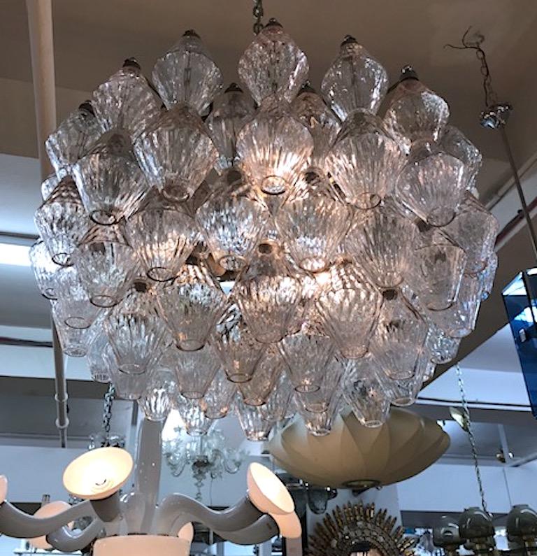 Mid-20th Century Seguso 1960s Clear & Blush Glass Chandelier For Sale