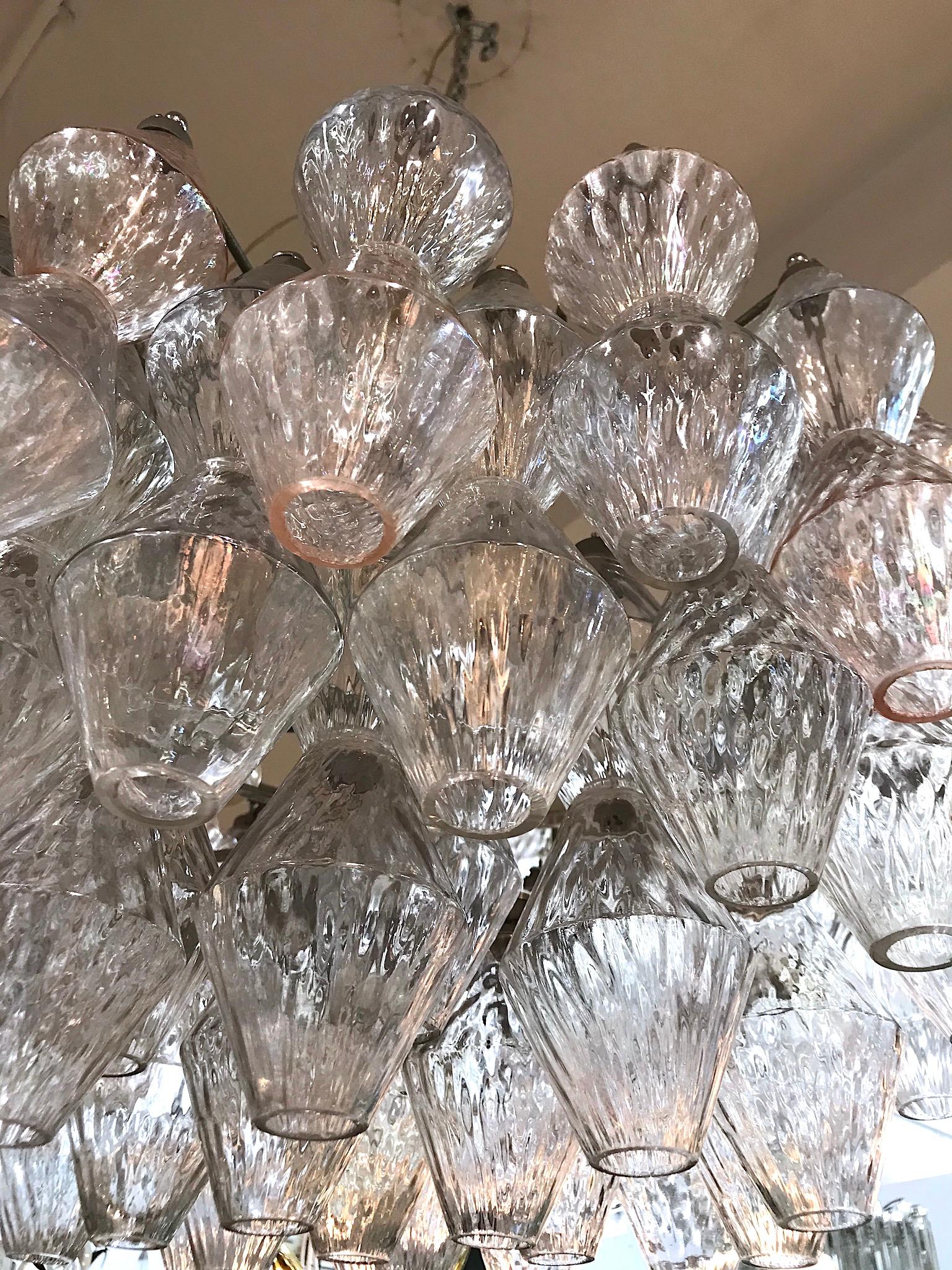 Blown Glass Seguso 1960s Clear & Blush Glass Chandelier For Sale