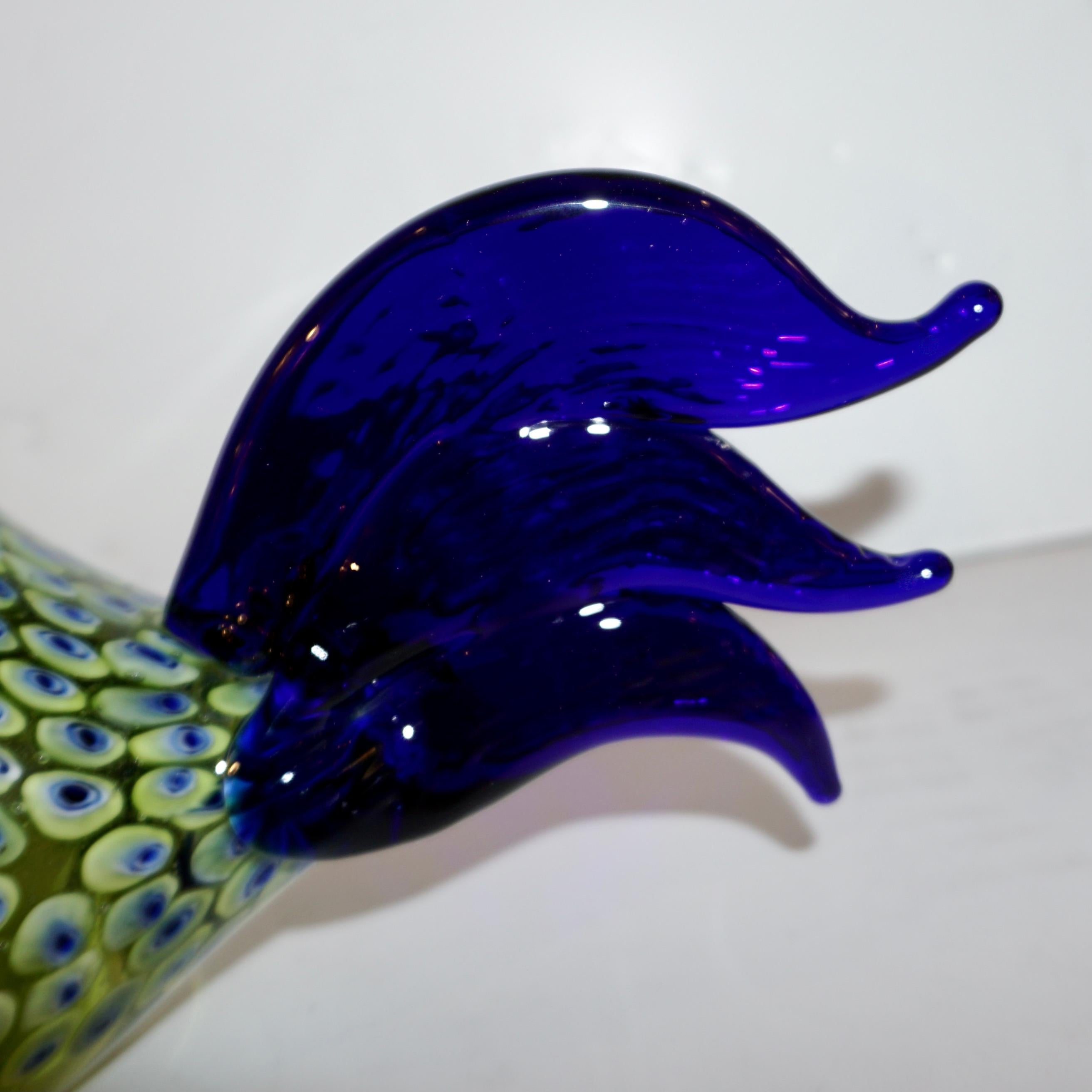 Seguso - Sculpture italienne d'oiseau en verre de Murano bleu marine et vert pomme, 1980 en vente 3