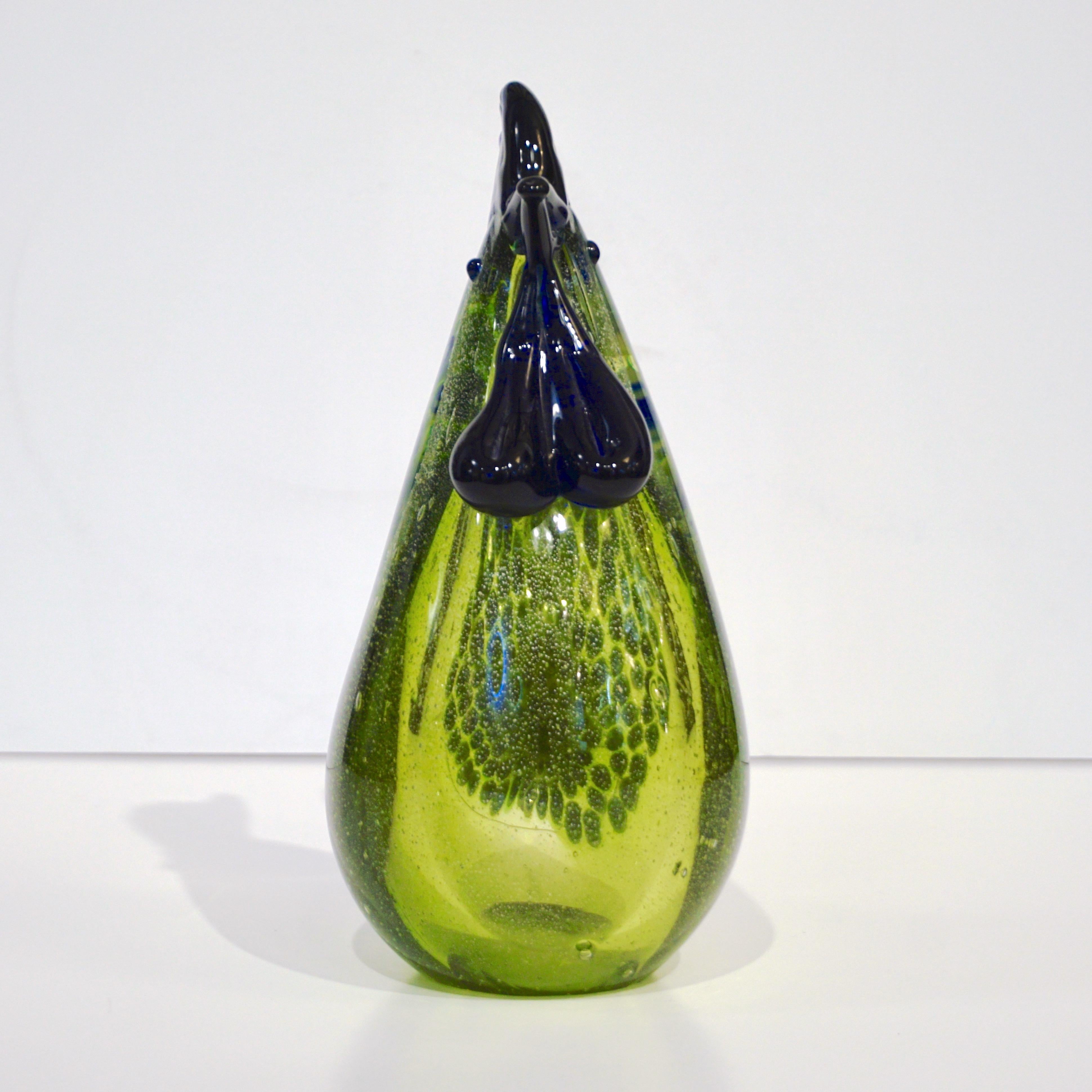 Seguso - Sculpture italienne d'oiseau en verre de Murano bleu marine et vert pomme, 1980 en vente 4