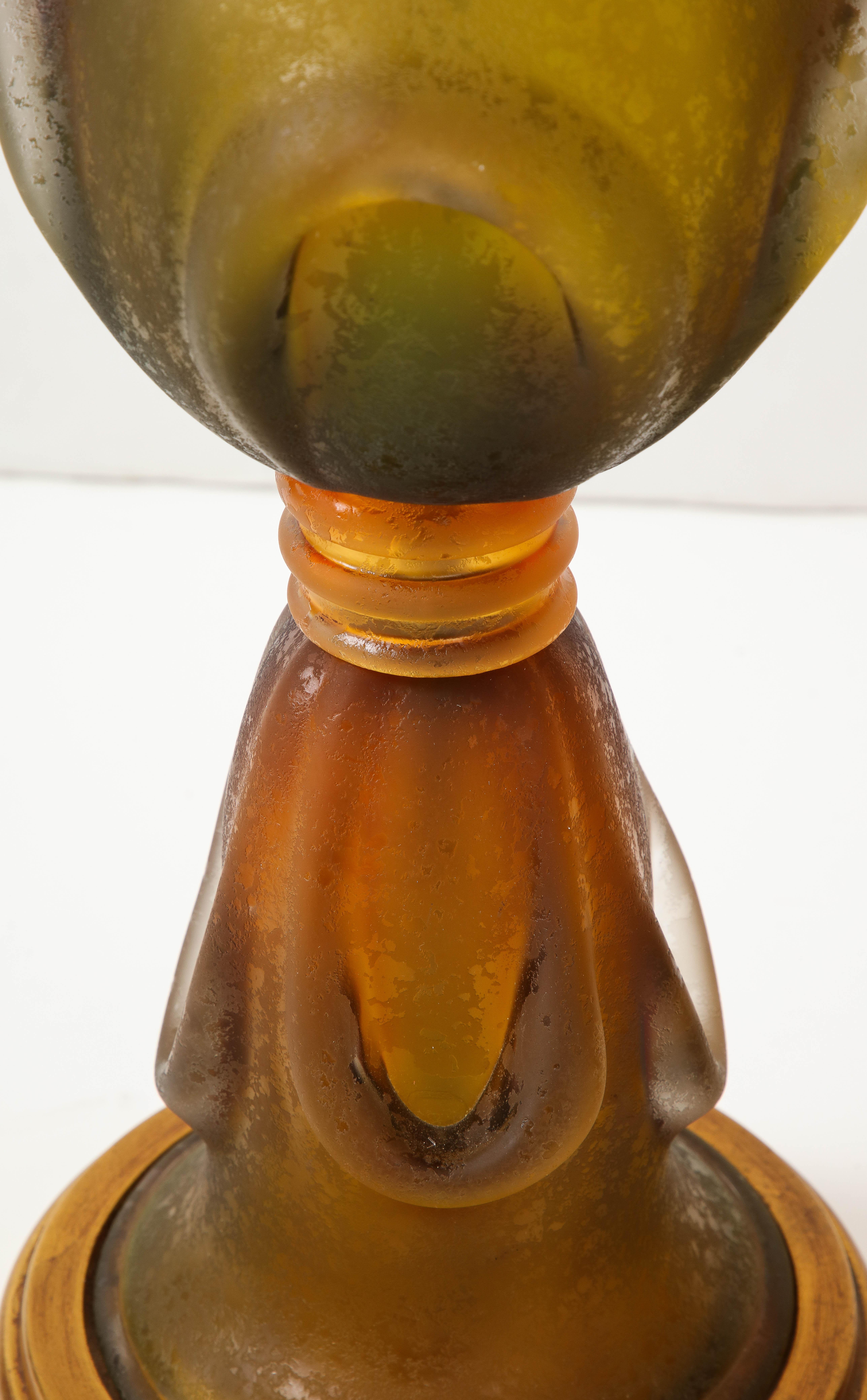 Seguso Amber/MossGreen Murano Glass Lamps For Sale 1