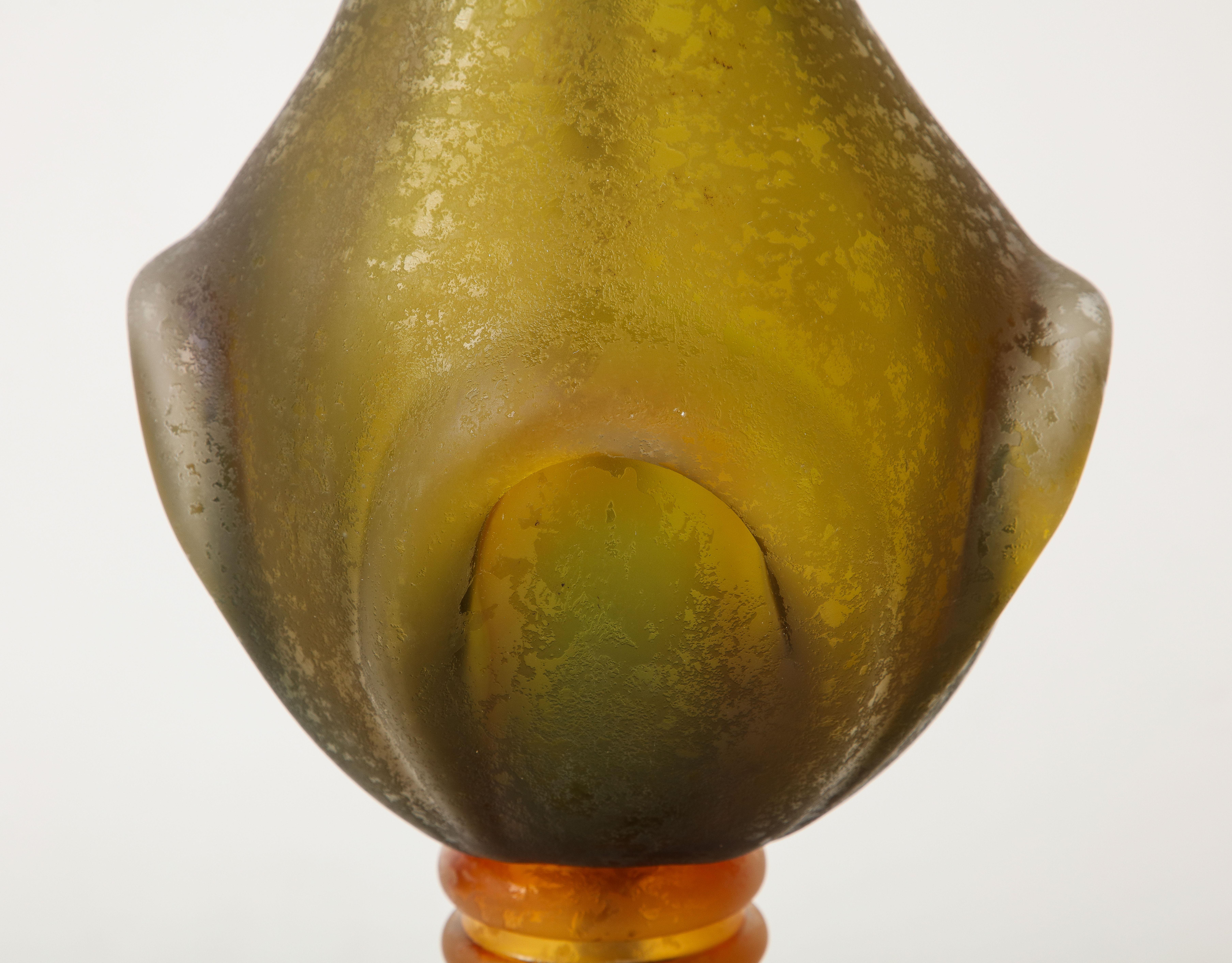 Seguso Amber/MossGreen Murano Glass Lamps For Sale 2