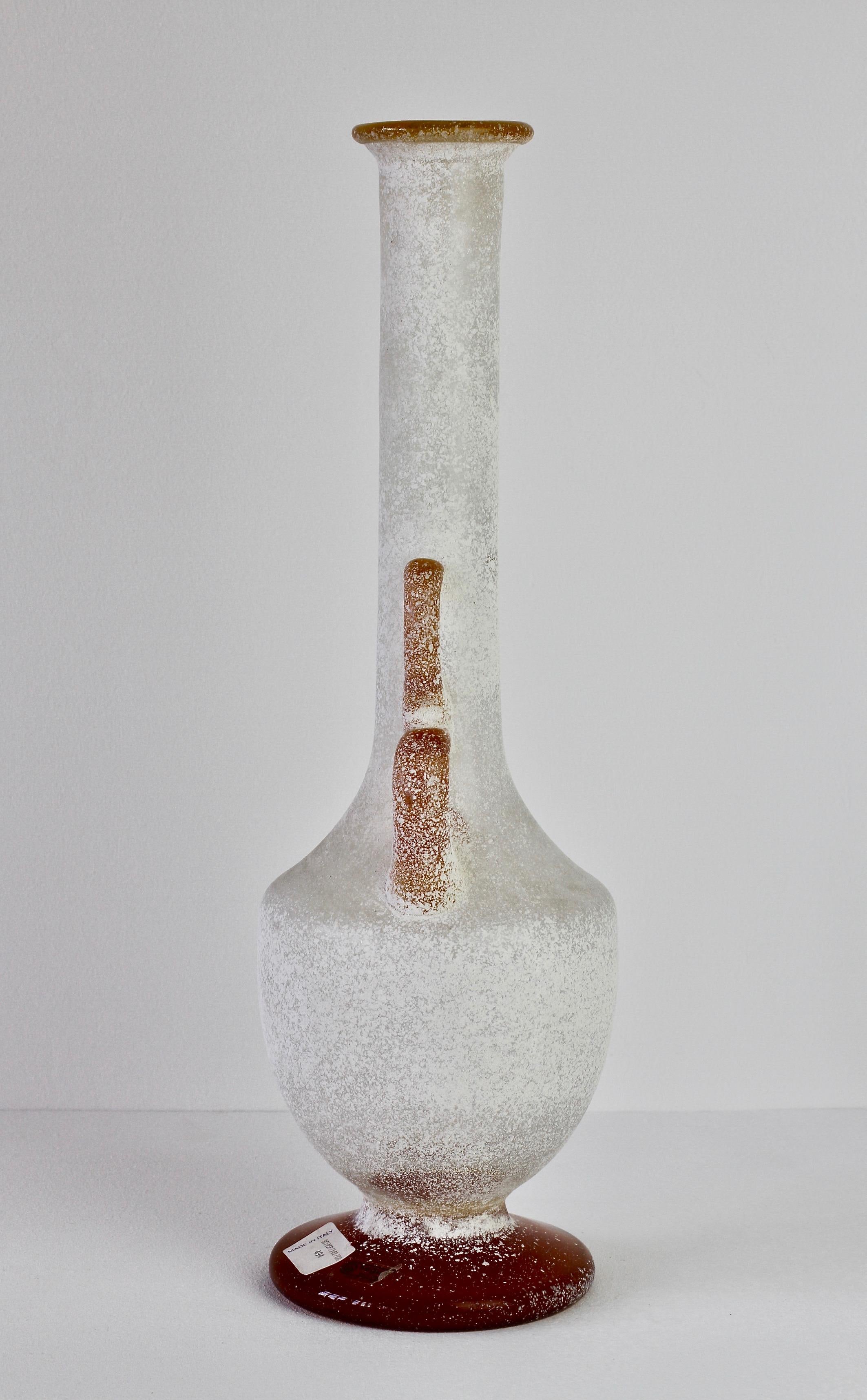 Vintage Seguso Vetri D'Arte Vase aus Muranoglas in Bernstein und Weiß 'a Scavo' im Zustand „Gut“ im Angebot in Landau an der Isar, Bayern
