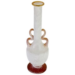 Antique Seguso Vetri D'Arte Amber and White 'a Scavo' Murano Glass Vase