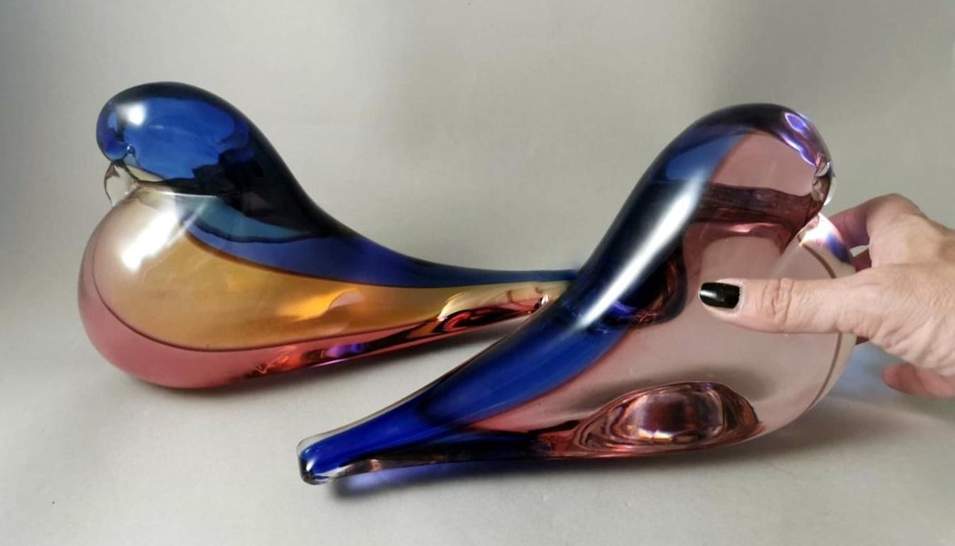 Seguso Archimede Murano Large Pair Of Birds 