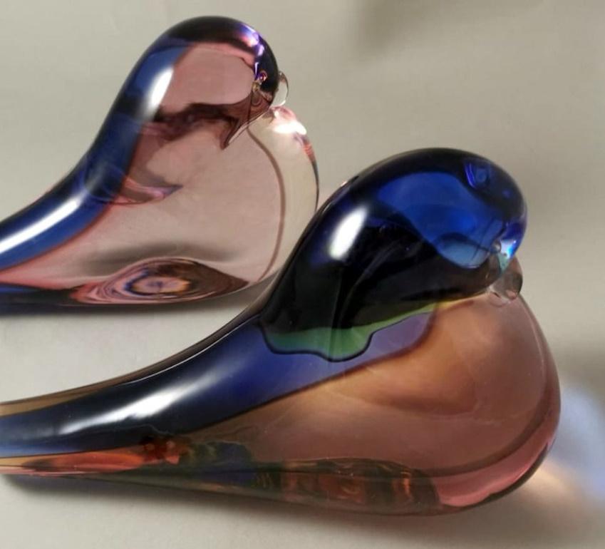 Italian Seguso Archimede Murano Large Pair Of Birds 