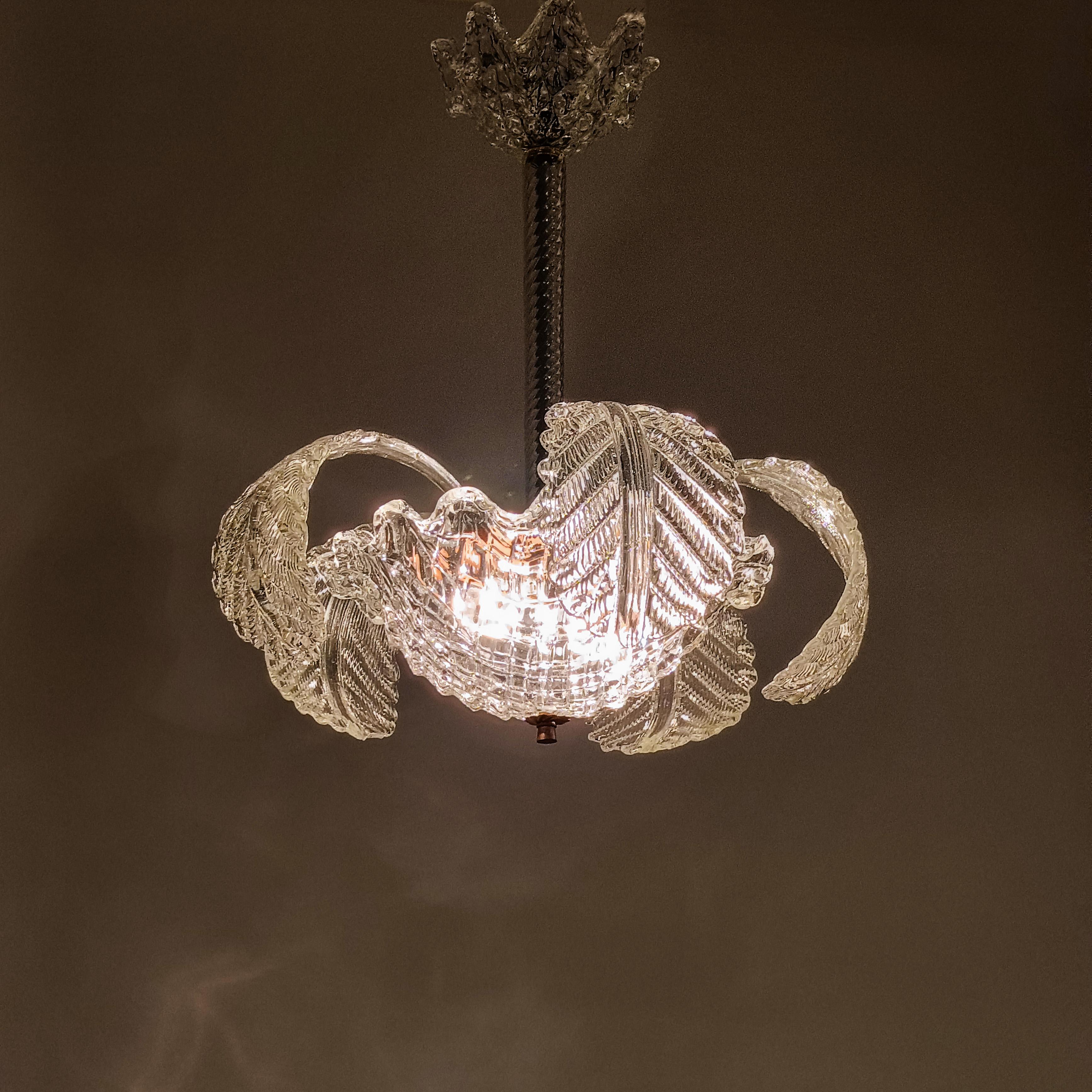 Fait main Seguso. Lustre Art déco en verre de Murano, Italie, années 1940 en vente