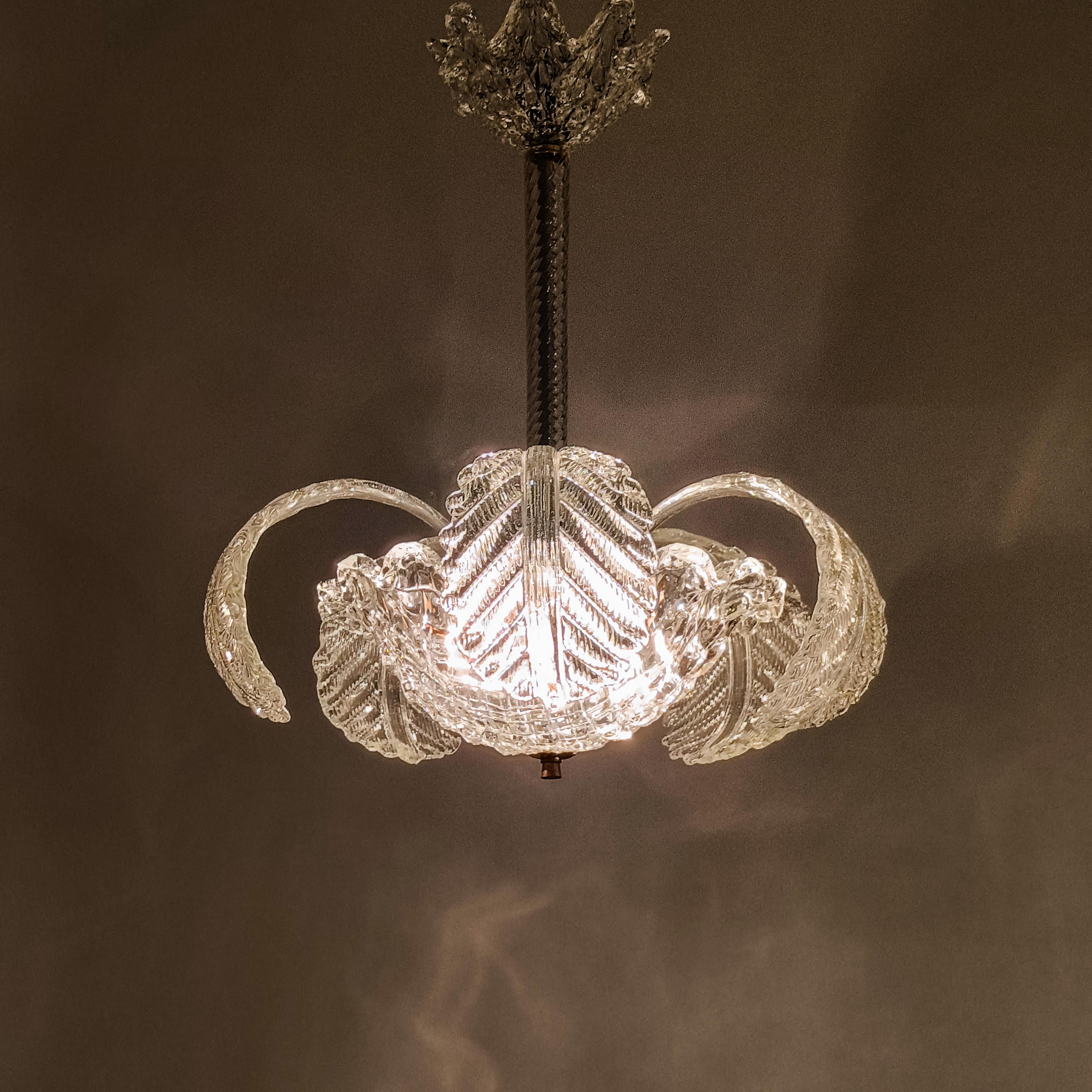 Seguso. Lustre Art déco en verre de Murano, Italie, années 1940 Excellent état - En vente à SANT ADRIÀ DE BESÒS, ES