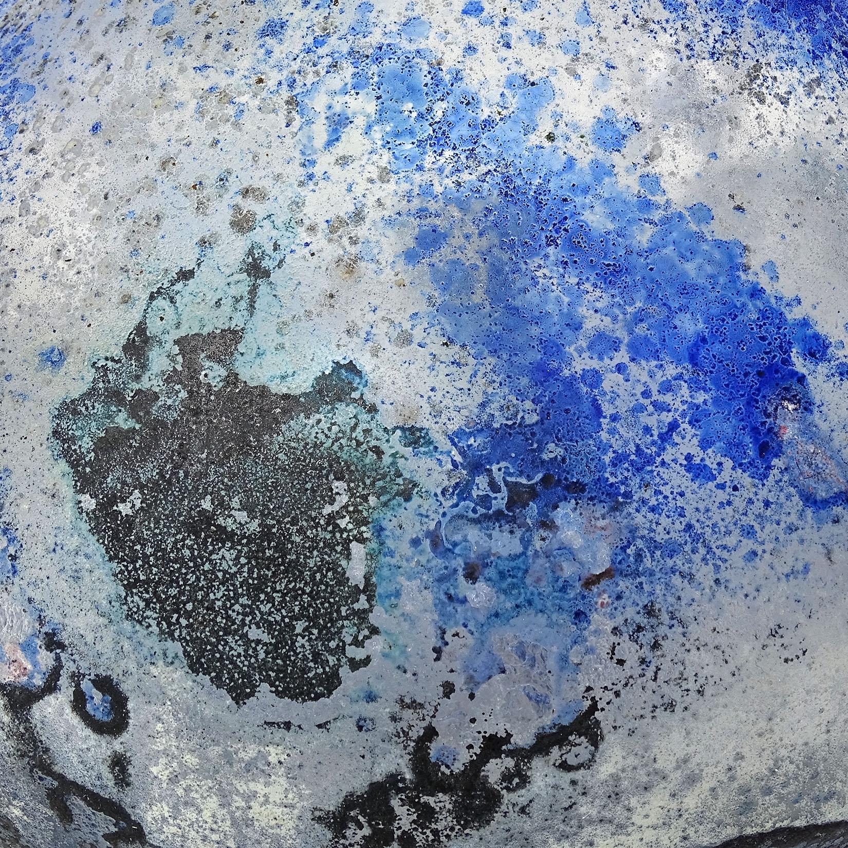 Verre Seguso Arte - Vase à fleurs en verre d'art italien bleu et noir abstrait de Murano de Scavo en vente