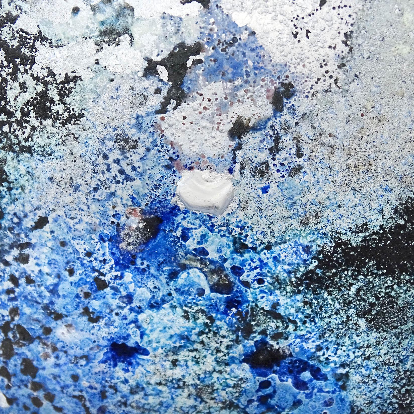 Seguso Arte - Vase à fleurs en verre d'art italien bleu et noir abstrait de Murano de Scavo en vente 1