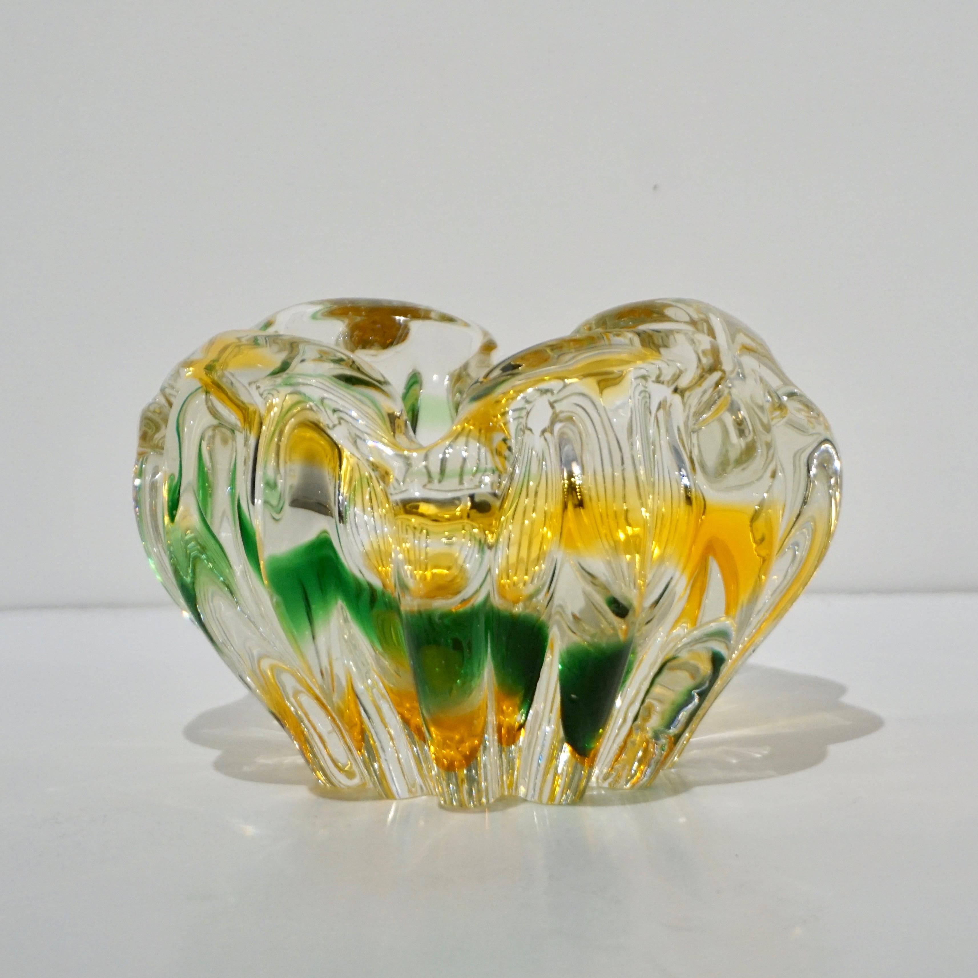 Seguso Attributed 1930s Green Yellow Crystal Murano Art Glass Small Bowls 4