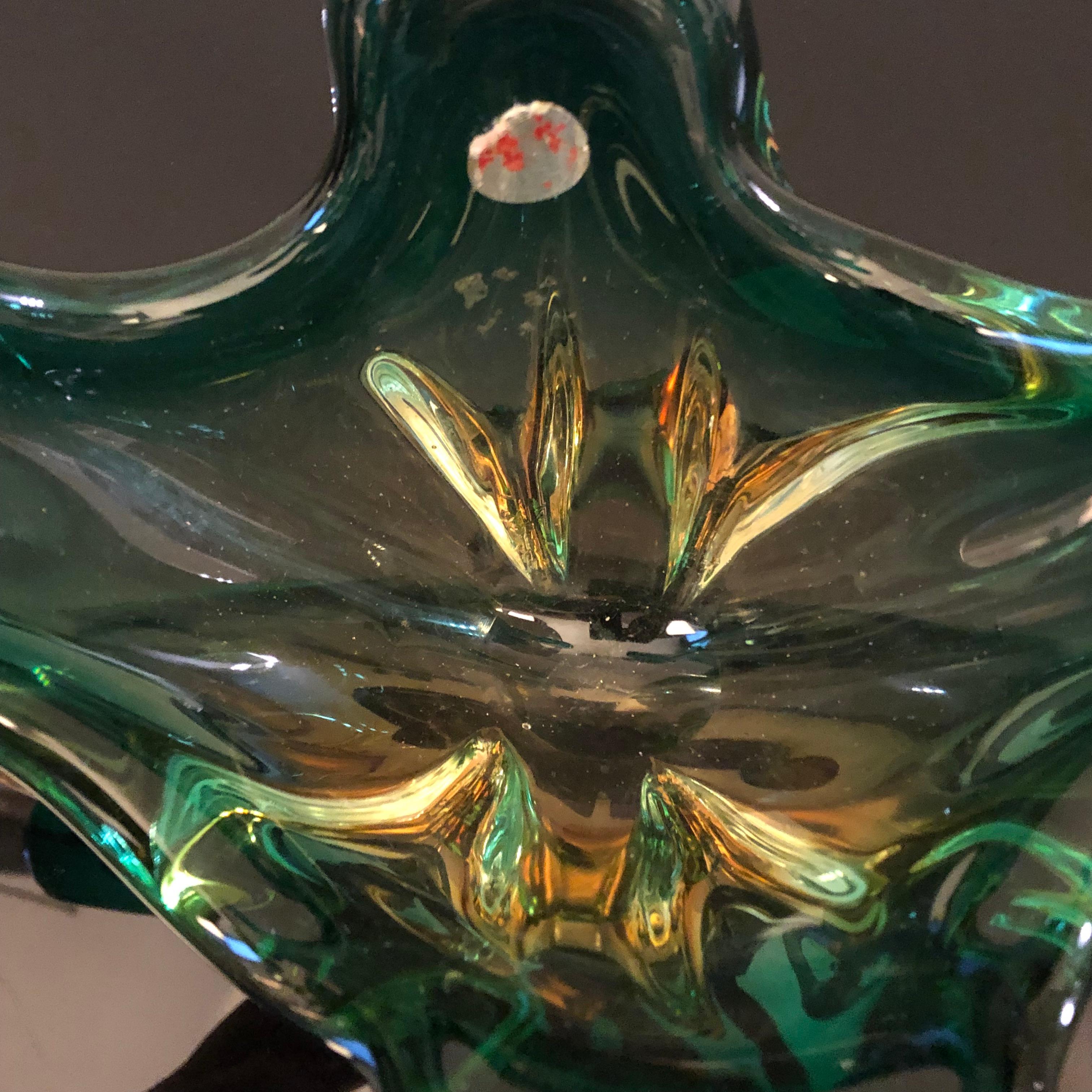1960s Seguso Sommerso Green and Brown Murano Glass Centerpiece For Sale 3