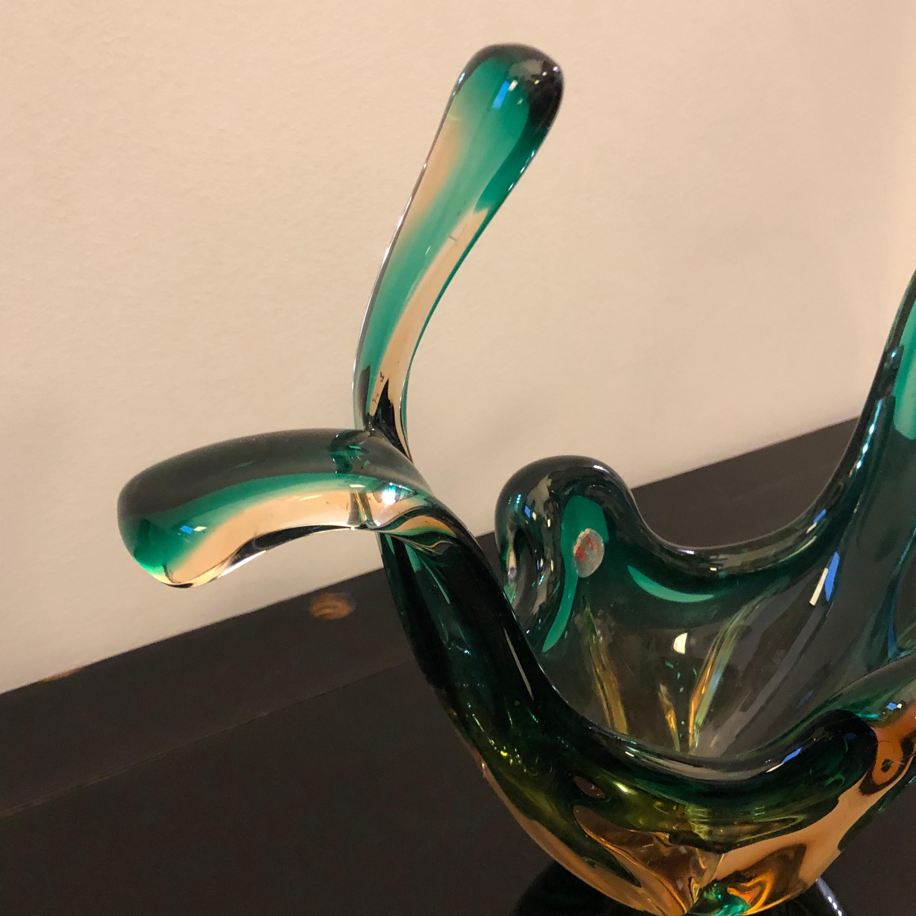 1960s Seguso Sommerso Green and Brown Murano Glass Centerpiece For Sale 4