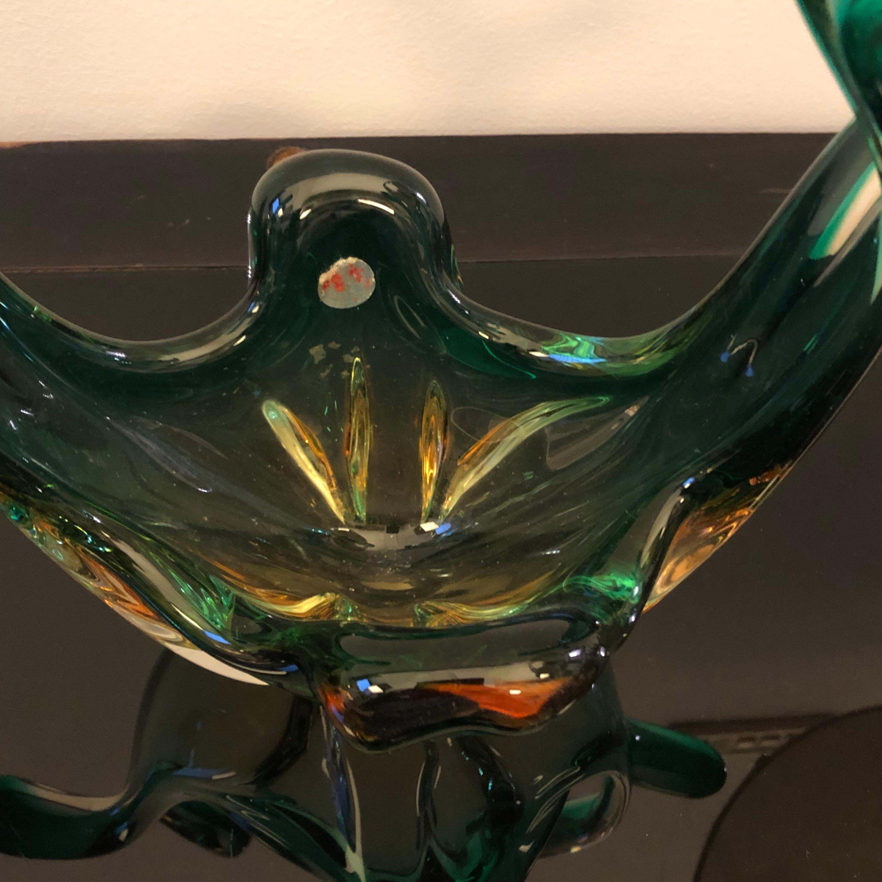1960s Seguso Sommerso Green and Brown Murano Glass Centerpiece For Sale 5