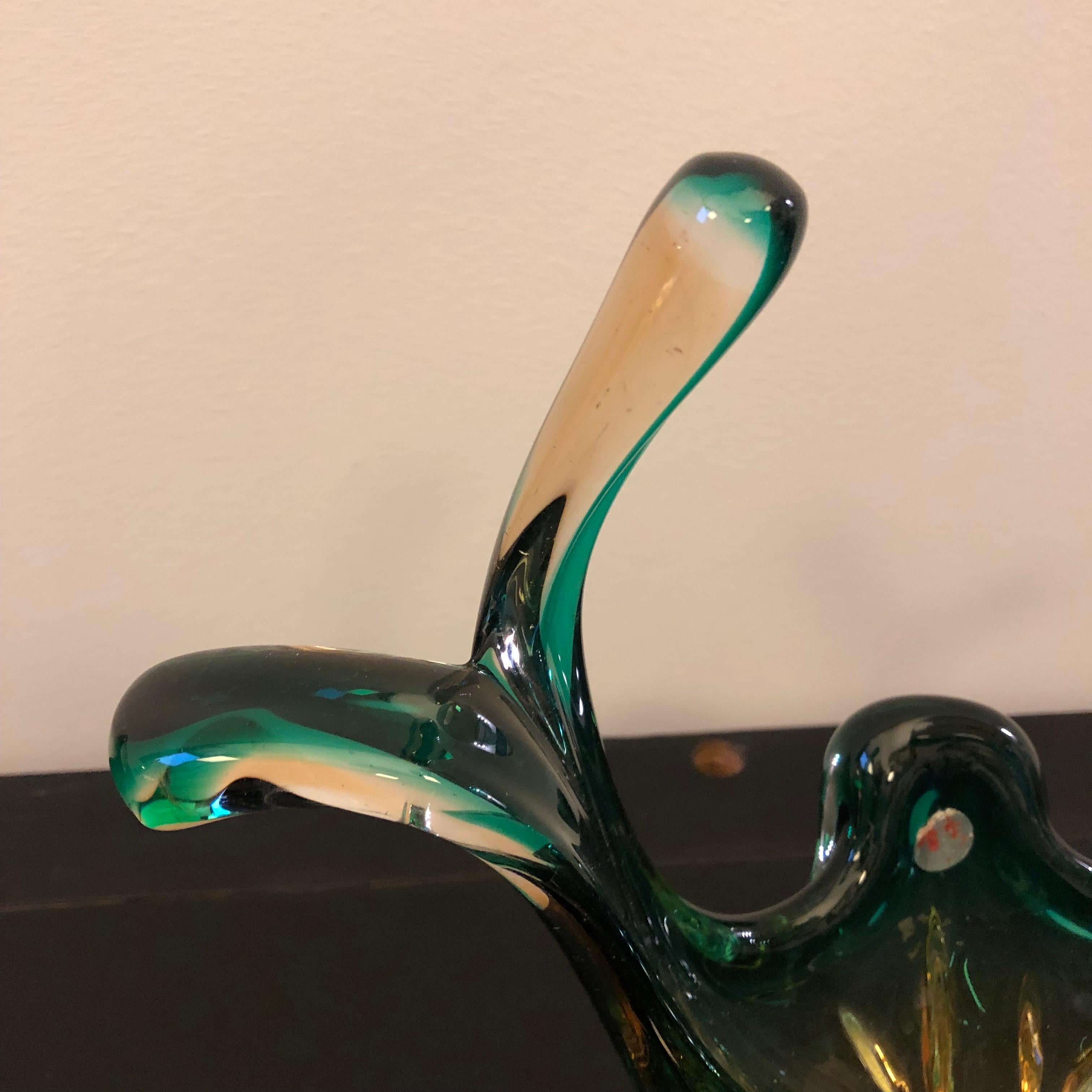 Italian 1960s Seguso Sommerso Green and Brown Murano Glass Centerpiece For Sale